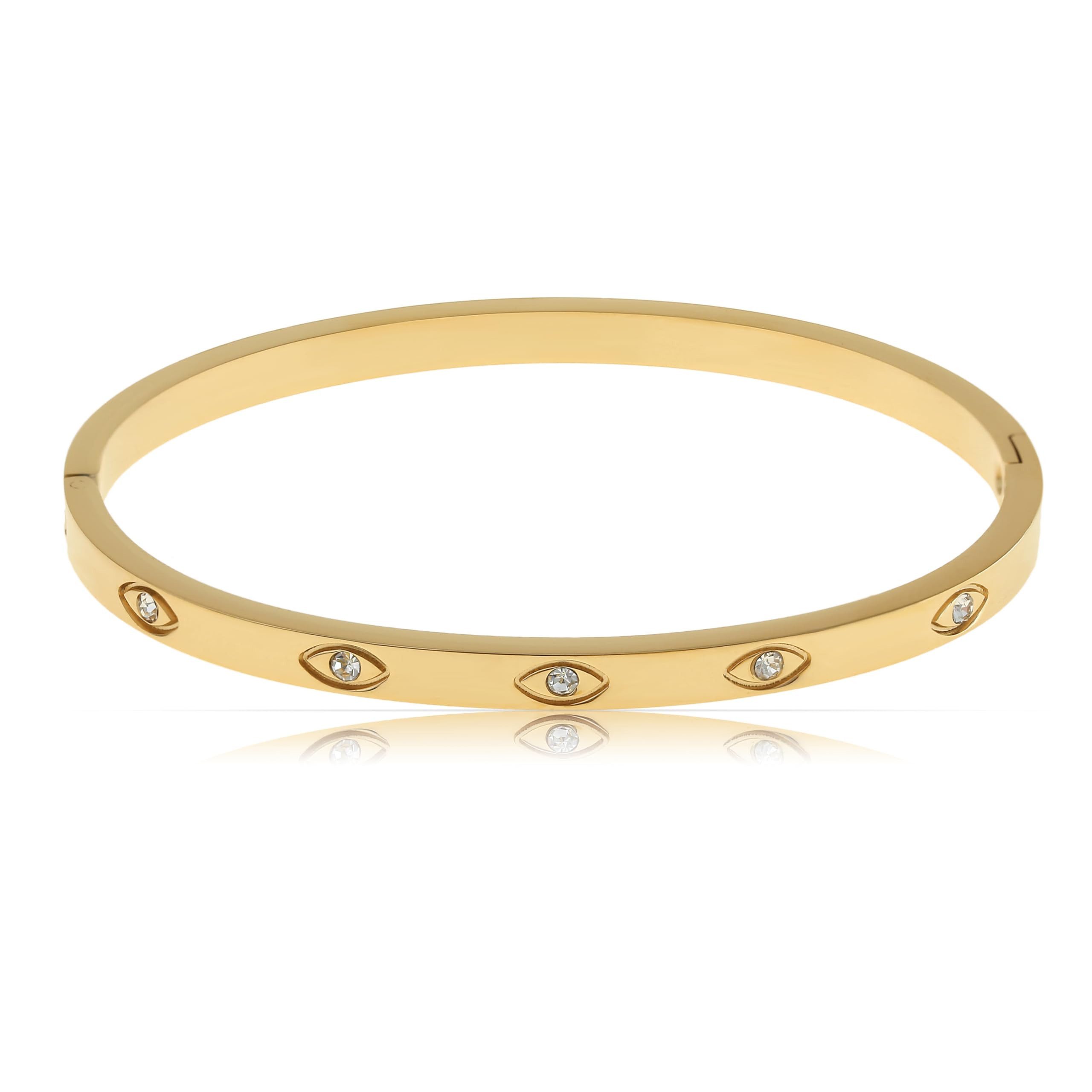 Made by Nami Armreif Gold mit eingraviertem Evil Eye und Edelsteinen - 5.8 günstig online kaufen