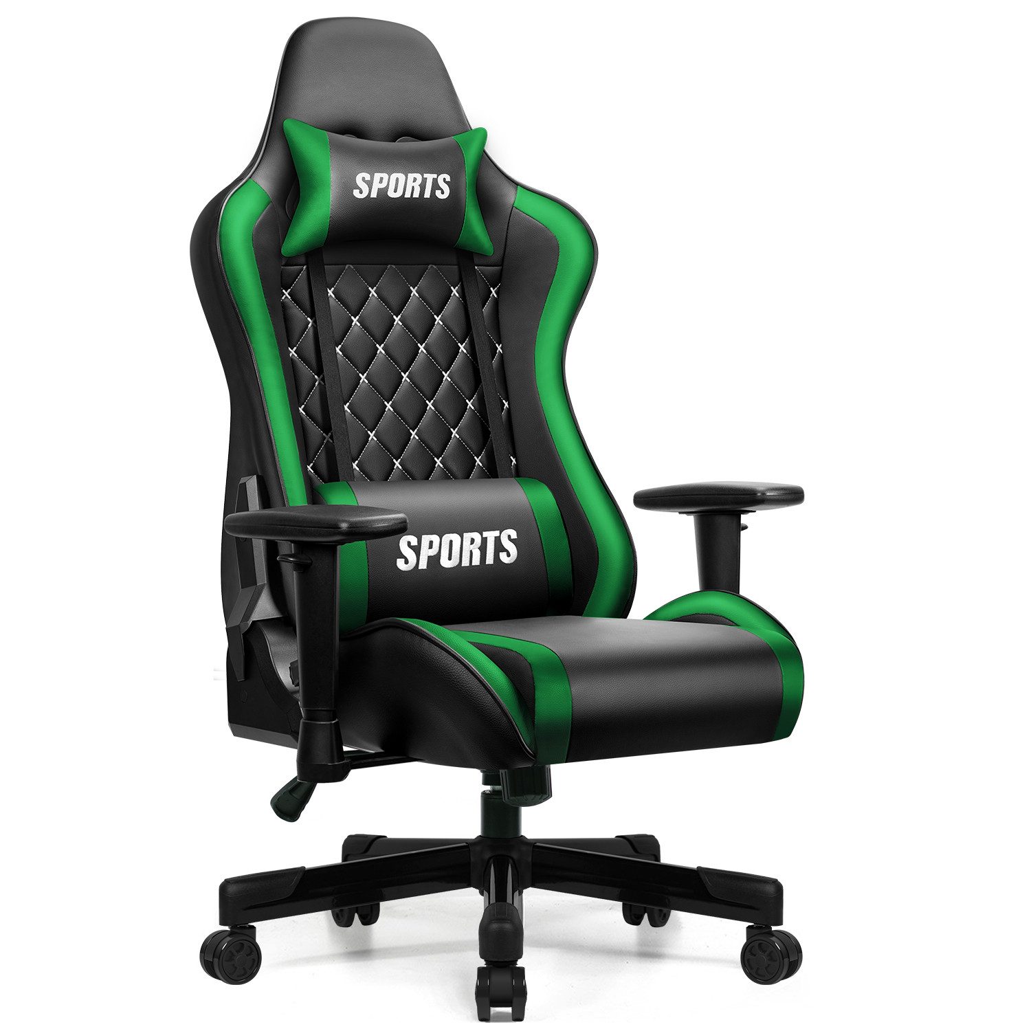Adormii Gaming-Stuhl Gaming stuhl mit verstellbaren Armlehnen, ergonomisch gaming chair (90°–170° neigbar und arretierbar, gamingstuhl mit gepolsterter Kopfstütze und Lendenkissen, pc stuhl gaming mit verdicktem Sitzkissen, 10cm höhenverstellbarem Sitz, gamer stuhl bis 150 kg)