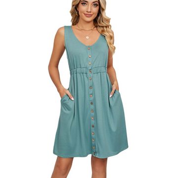 FIDDY Blusenkleid Sommerkleid Damen Kurz Kleider Knielang Trägerkleid Spaghettiträger