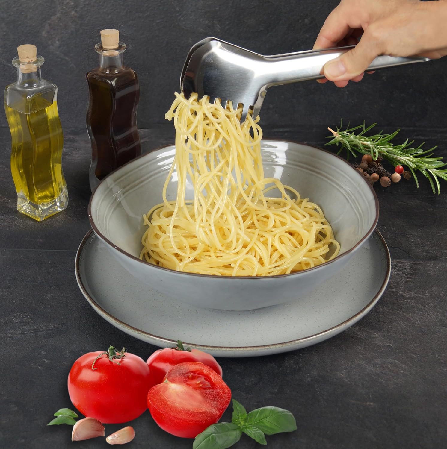 LindenBerg Nudelzange Spaghettizange Servierzange 23 cm, Pastazange Gebäckzange, Spaghetti Zange - Küchenzange aus Edelstahl - Küchenhelfer – Bild 4 von 5