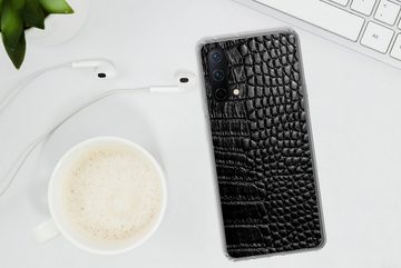 MuchoWow Handyhülle Leder - Strukturiert - Schwarz - Grau, Phone Case, Handyhülle OnePlus Nord CE 5G, Silikon, Schutzhülle