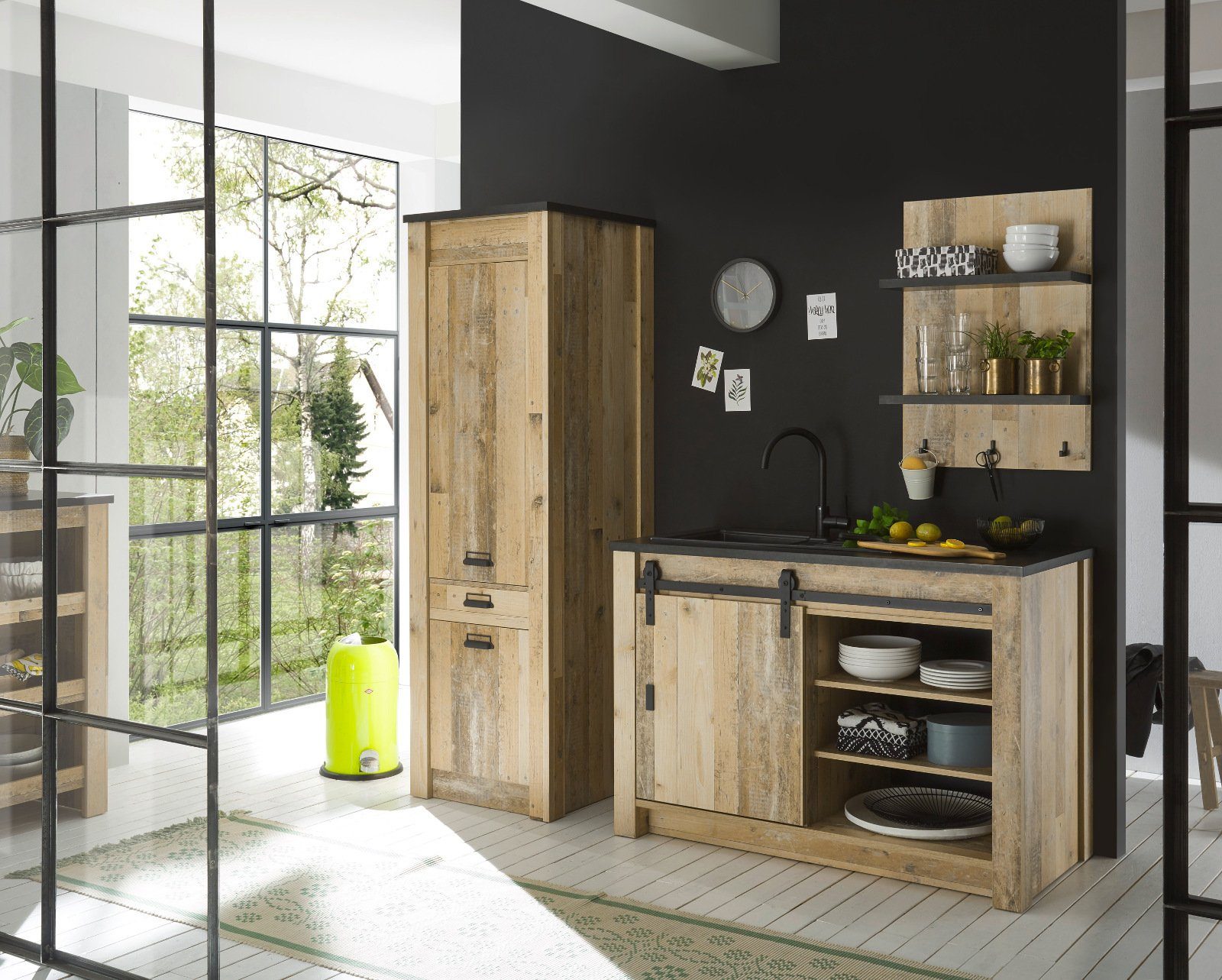 Furn.Design Küchenbuffet Stove (Küche in Used Wood Vintage, Schrankset 3-teilig) mit Soft-Close