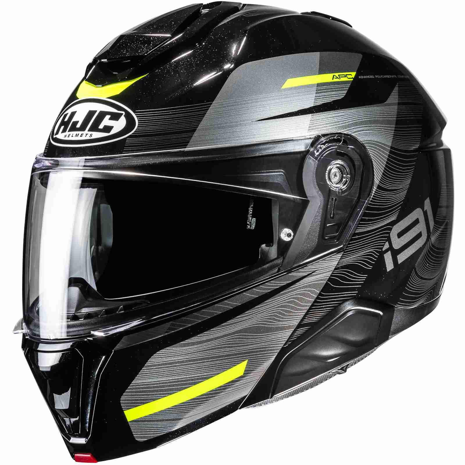 HJC Motorradhelm HJC i91 Dusk MC3H Klapphelm Schwarz / Grau / Gelb S (1er Set)