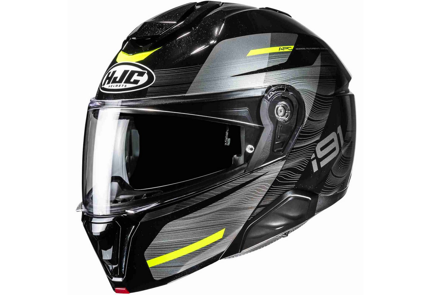 HJC Motorradhelm HJC i91 Dusk MC3H Klapphelm Schwarz / Grau / Gelb XL (1er Set), klapphelm motorrad