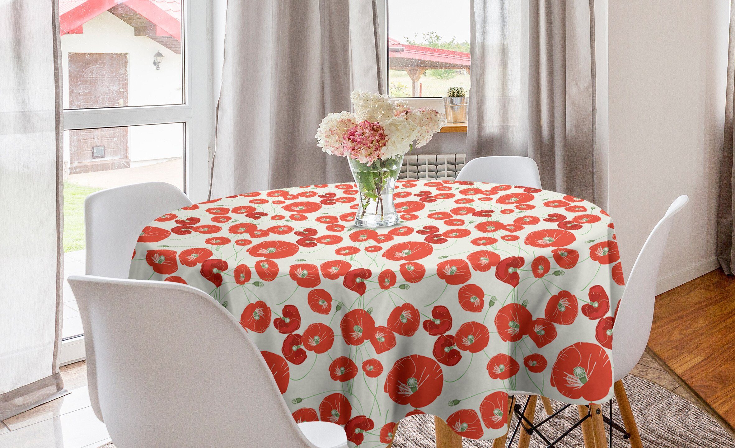 Abakuhaus Tischdecke Kreis Tischdecke Abdeckung für Esszimmer Küche Dekoration, Mohn Retro Knospen und Blüten Kunst