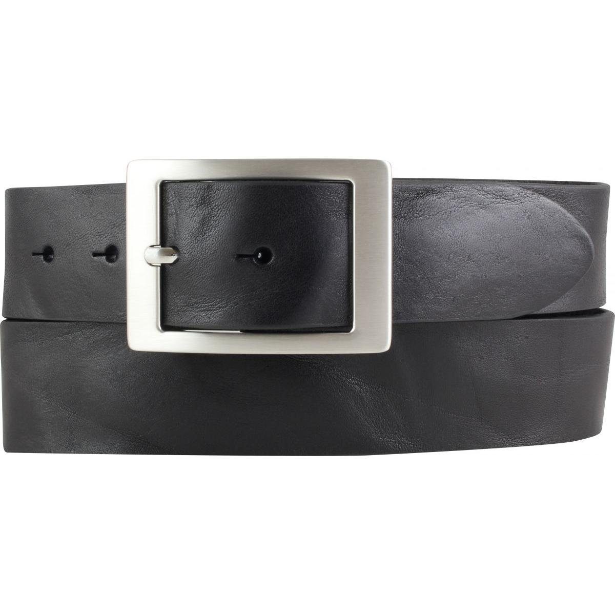 Silber Doppel-Schließe Gürtel aus Used-Look Ledergürtel Schwarz, 4 Jeans-Gü BELTINGER mit Vollrindleder cm -