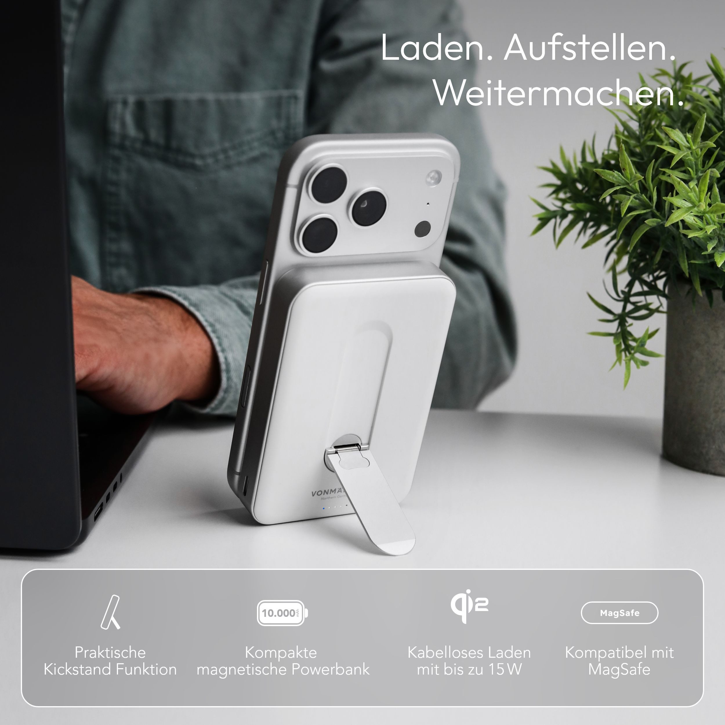 VONMÄHLEN Evergreen Mag 10.000 mit Kickstand Powerbank