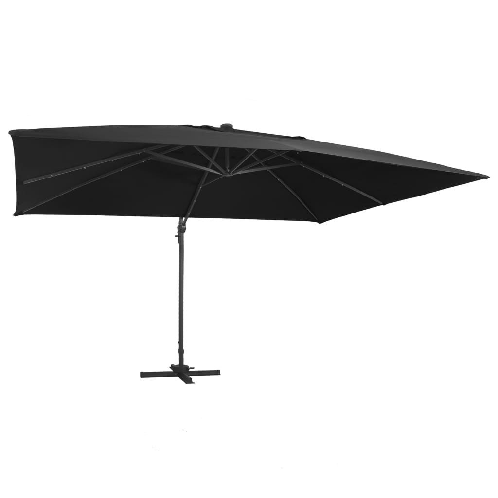 vidaXL Sonnenschirm Ampelschirm mit LED-Leuchten und Alu-Mast 400x300 cm Schwarz