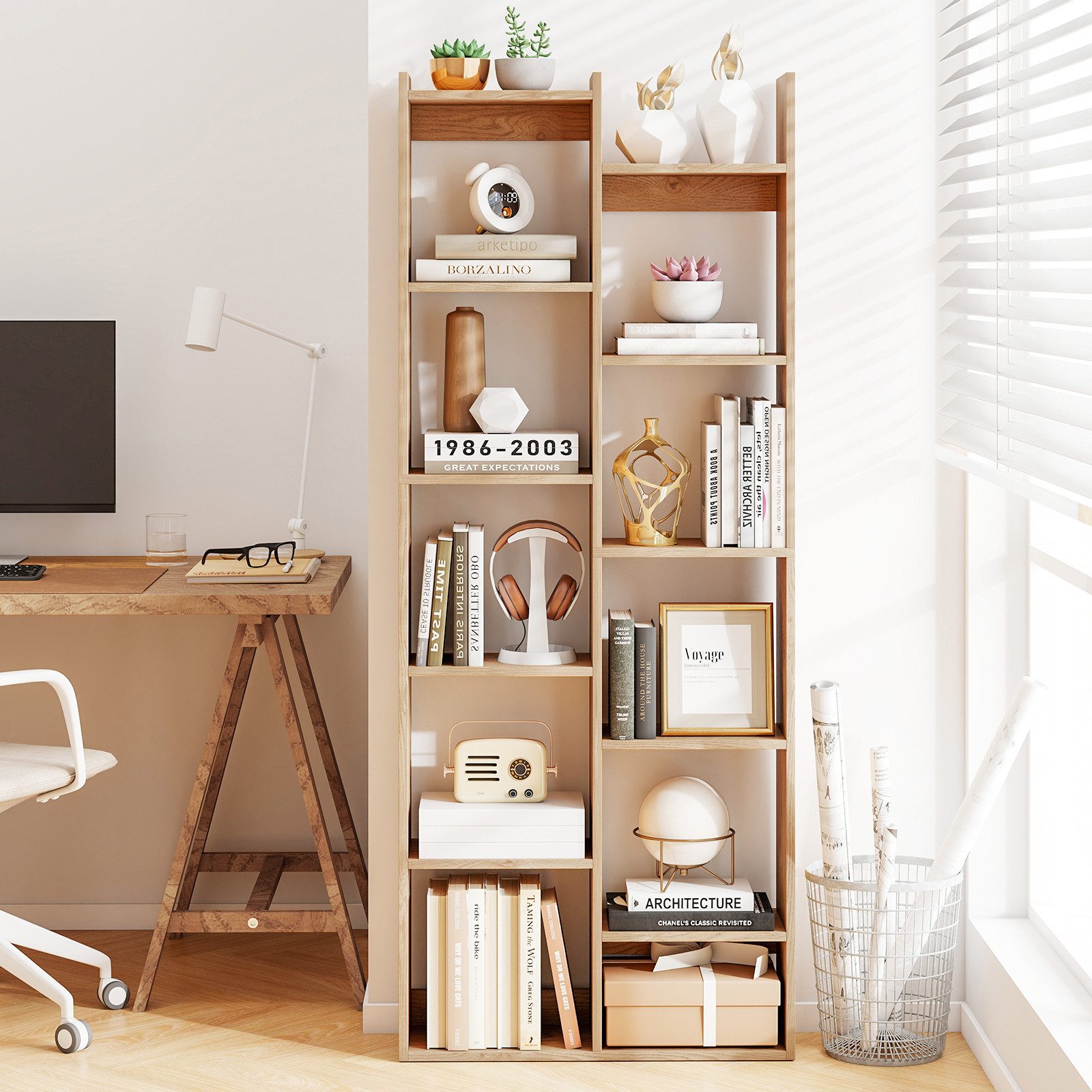 COSTWAY Bücherregal, Holz, Baumförmiges Standregal, Raumteiler günstig online kaufen