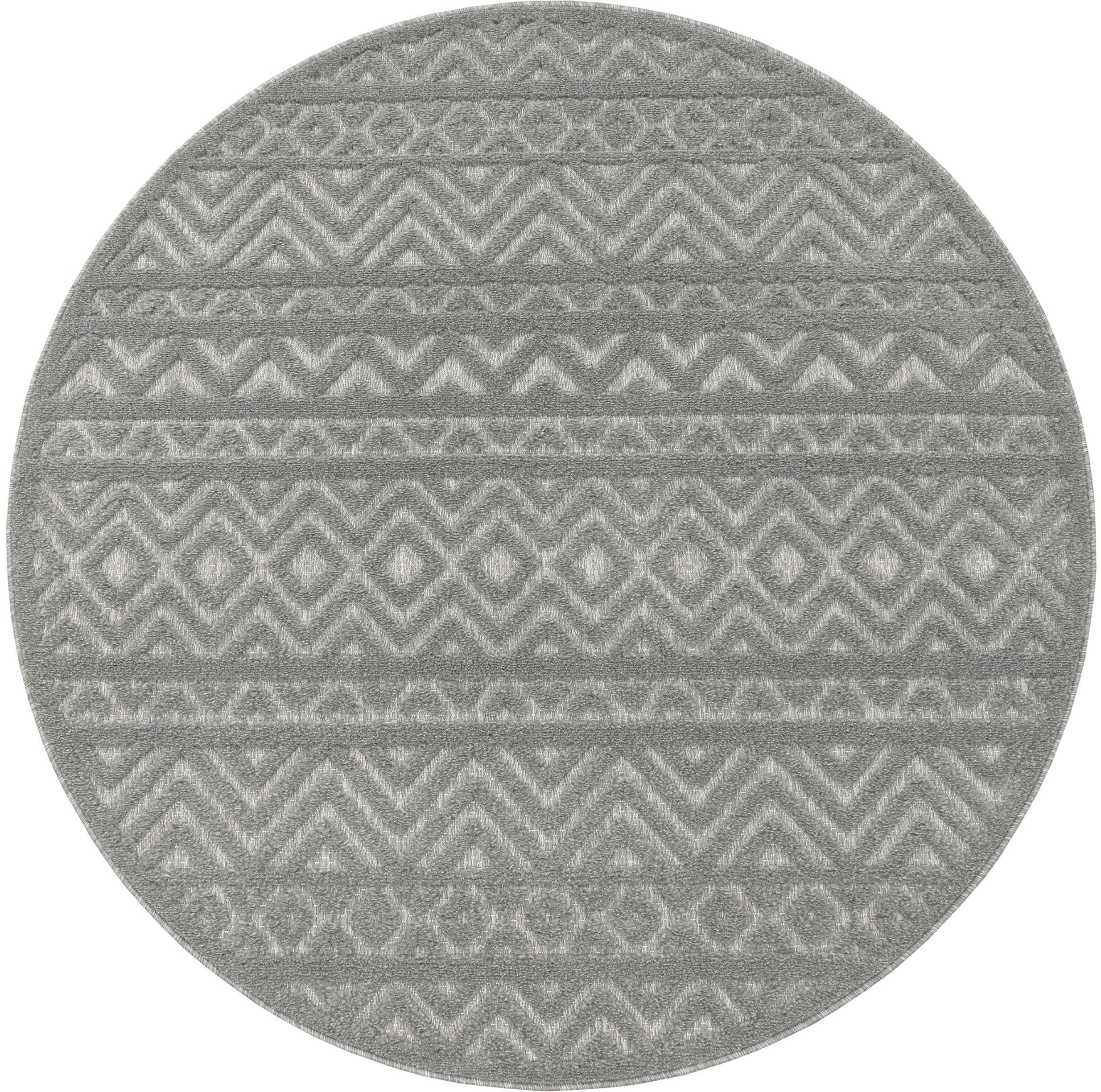 Teppich Livorno 673, Outdoor mm, 14 Rauten Uni-Farben, geeignet grau Home, Muster, Hoch-Tief Höhe: rund, Scandi, Effekt, Paco