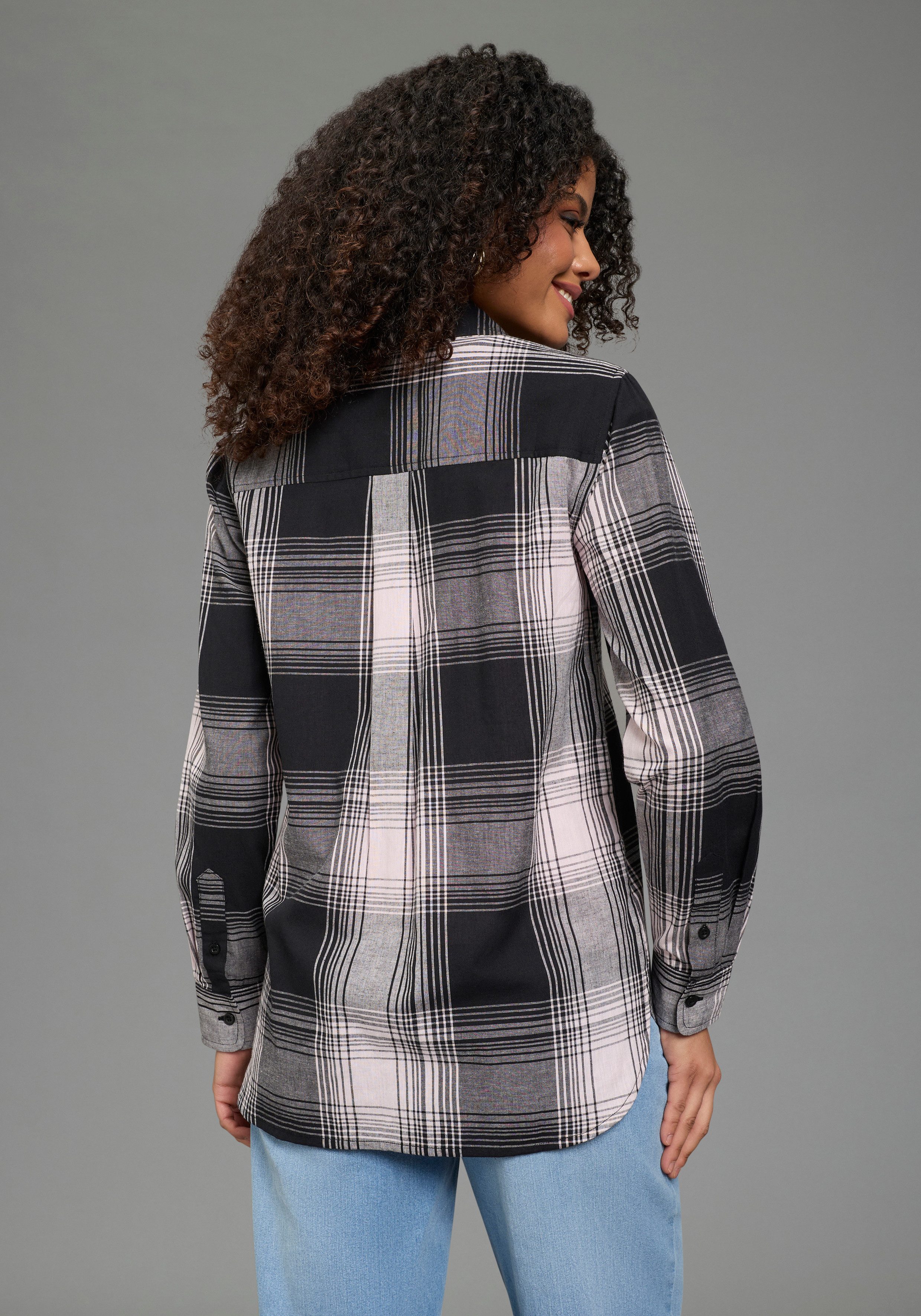 Laura Scott Karobluse klassische Bluse, kariertes Muster, aus leichter Web-Baumwolle