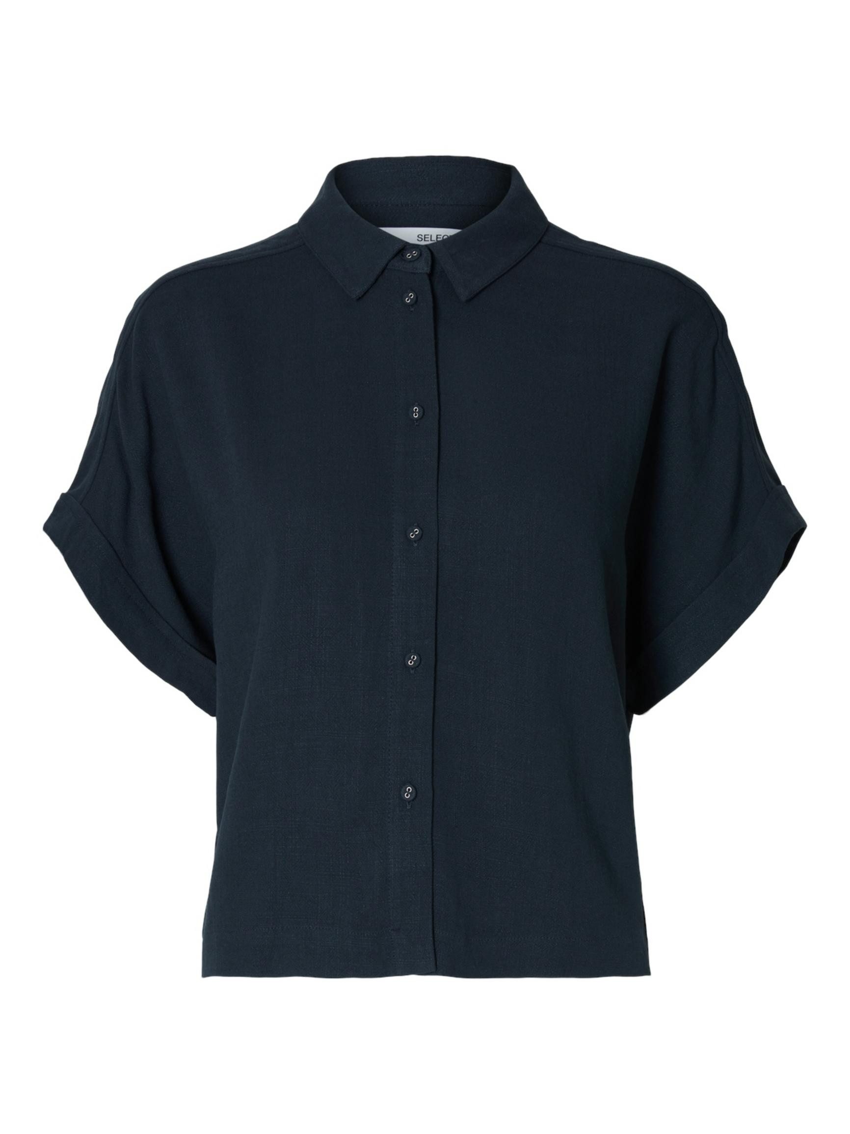 SELECTED FEMME Blusenshirt elegant Knopfleiste Hemdkragen Kurzarm SLFVIVA SS CROPPED SHIRT NOOS