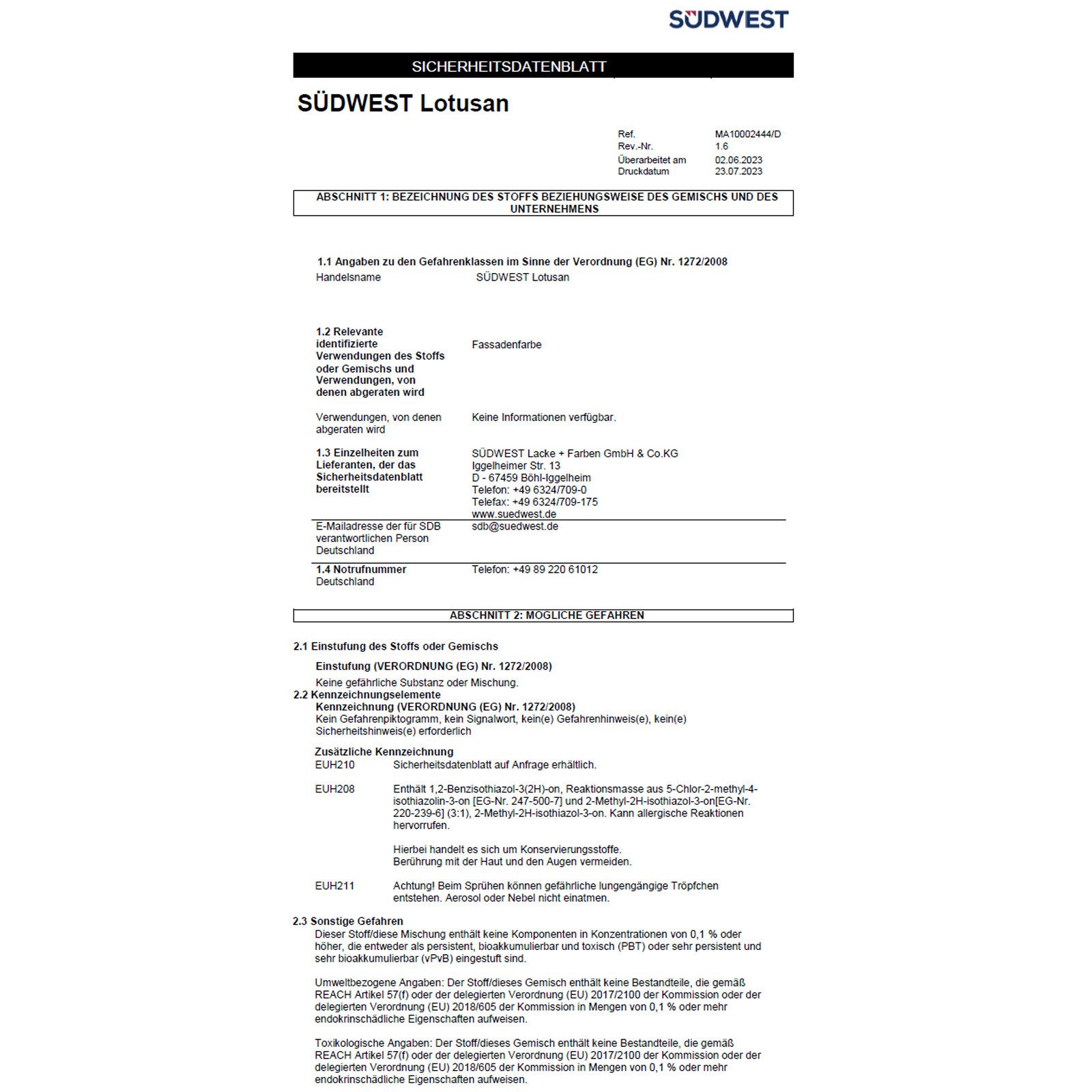 SÜDWEST Lacke + Farben Fassadenfarbe LOTUSAN F37 - 12.5 LTR (9110 WEISS)