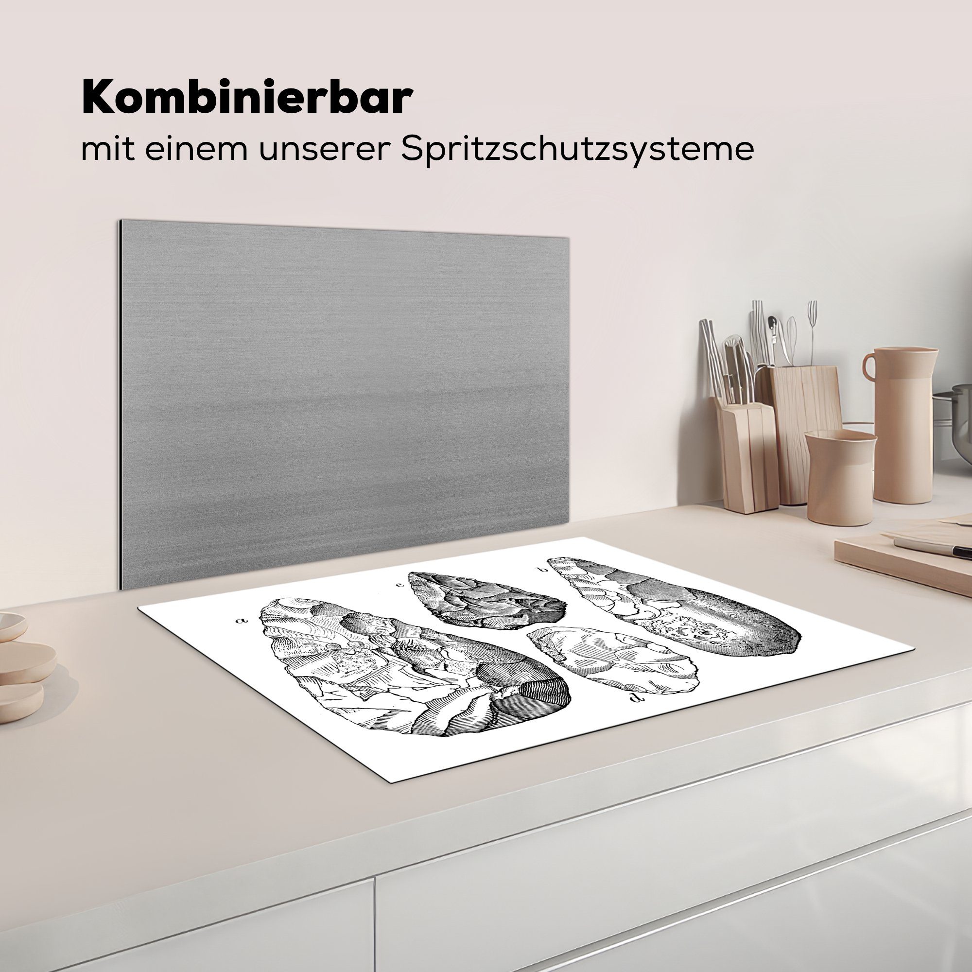 70x52 Illustration tlg), Eine MuchoWow Arbeitsfläche von Vinyl, nutzbar, Mobile vier Herdblende-/Abdeckplatte cm, Ceranfeldabdeckung Steinen, (1