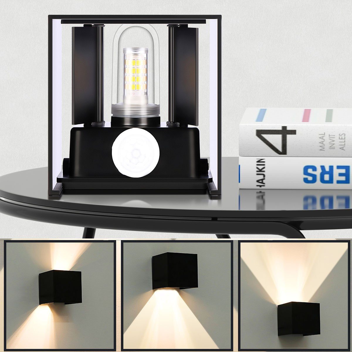 LETGOSPT LED Wandleuchte 6/12W Wandlampe, Außen/Innen, mit Bewegungsmelder 6W mit Bewegungsmelder