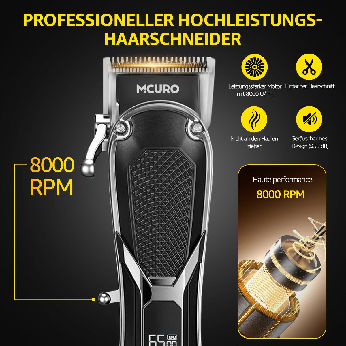 MCURO Haarschneider Haarschneidemaschine Elektrisch Profi Barttrimmer Set für Herren, mit 7 Kammaufsätzen, 3-in-1 Trimmerset Haar- und Bartschneider Wasserdicht