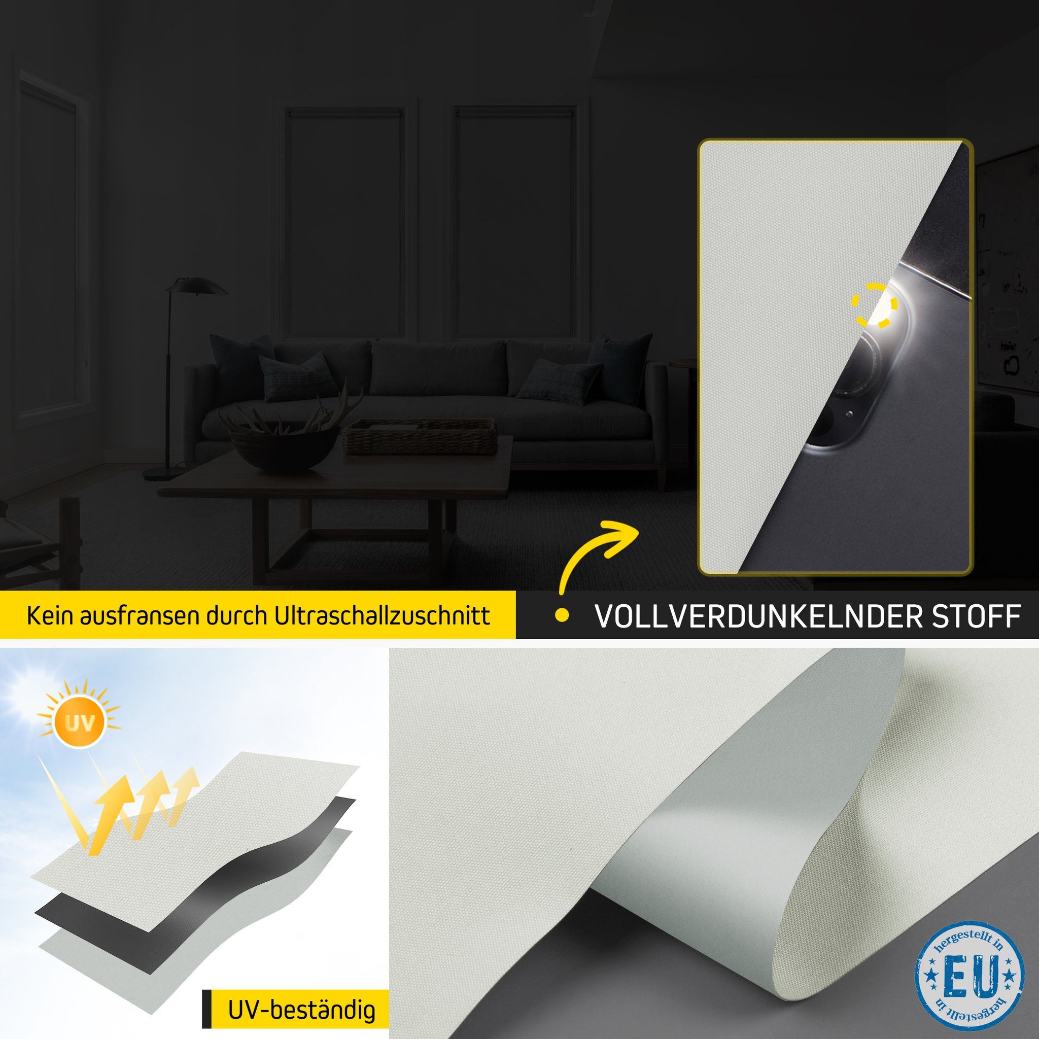 Verdunklungsrollo Vollverdunkelnd, 32,5 x 100 cm, grau [Stoffbreite 29,1 cm], jalousiescout, verdunkelnd, ohne Bohren, freihängend, Klemmfix, mit Kindersicherung, für Fenster und Türen, Sonnenschutz Sichtschutz