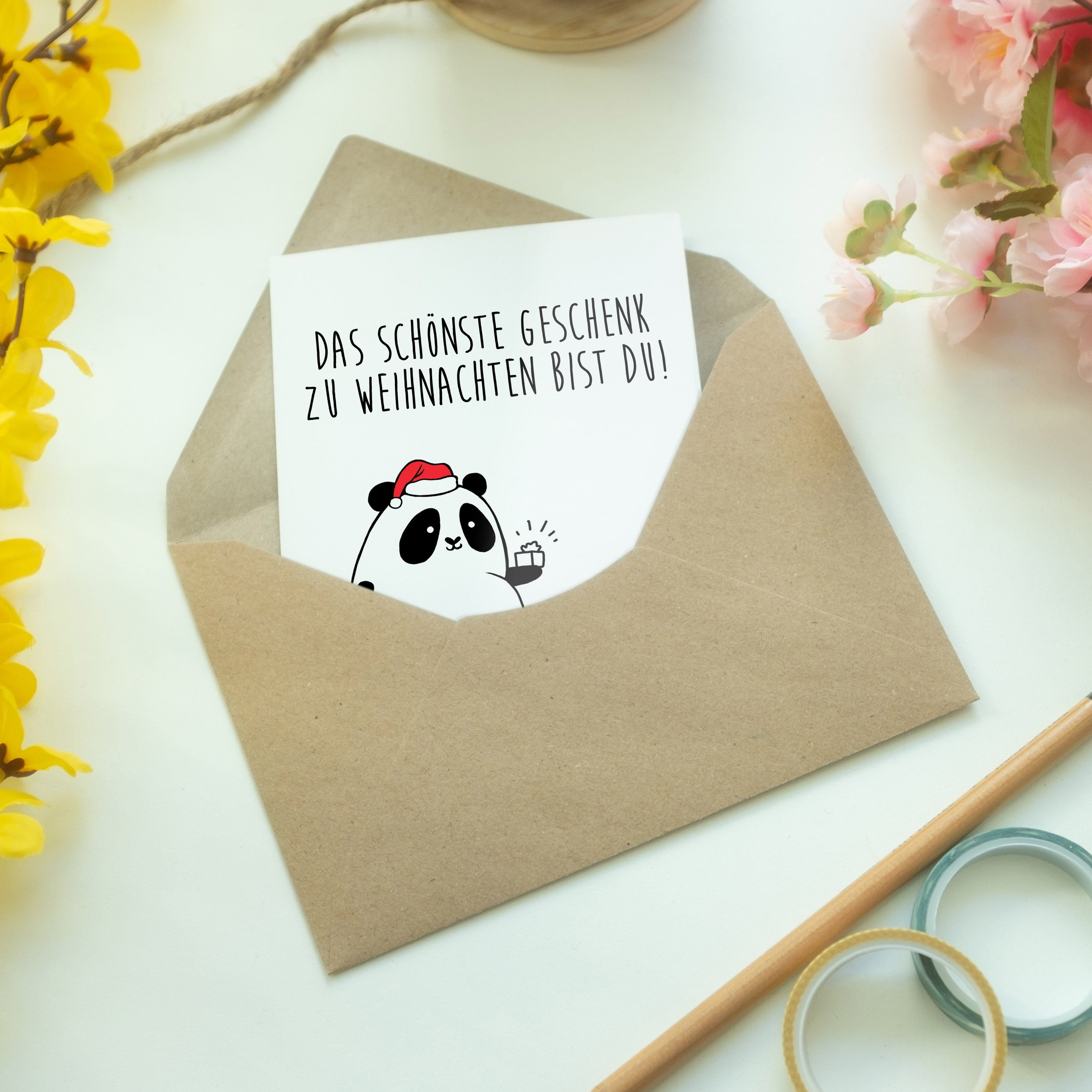 Klappkarte, Mrs. Mr. - Weihnachtsgeschenk Easy Panda - & Weiß Peasy Grußkarte & Einladungskarte