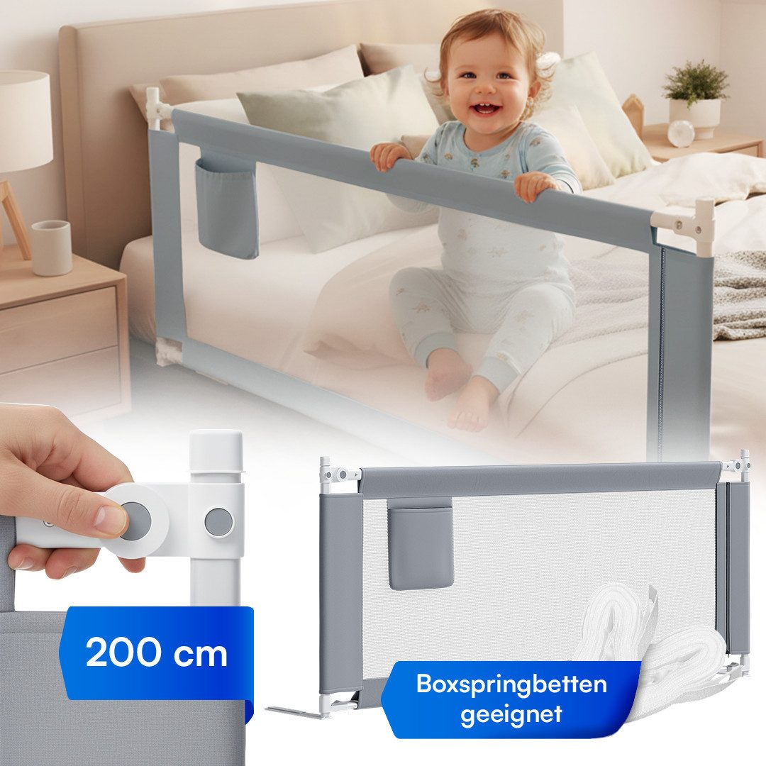 Bellabino Bettschutzgitter Drina höhenverstellbar 69–99 cm (Hellgrau, mit S günstig online kaufen