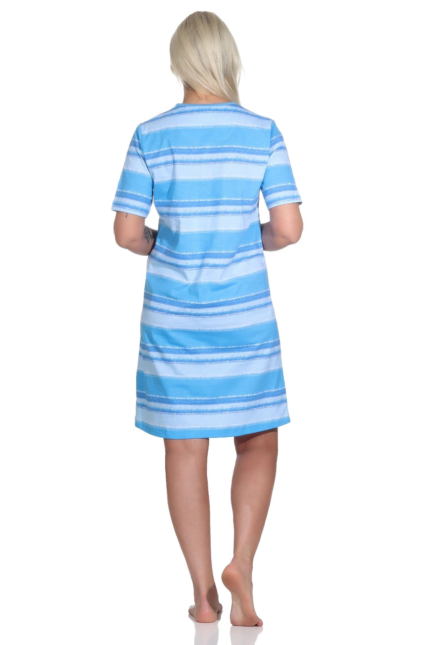 Normann Nachthemd im kurzarm blau Look Damen Streifen Nachthemd farbenfrohen