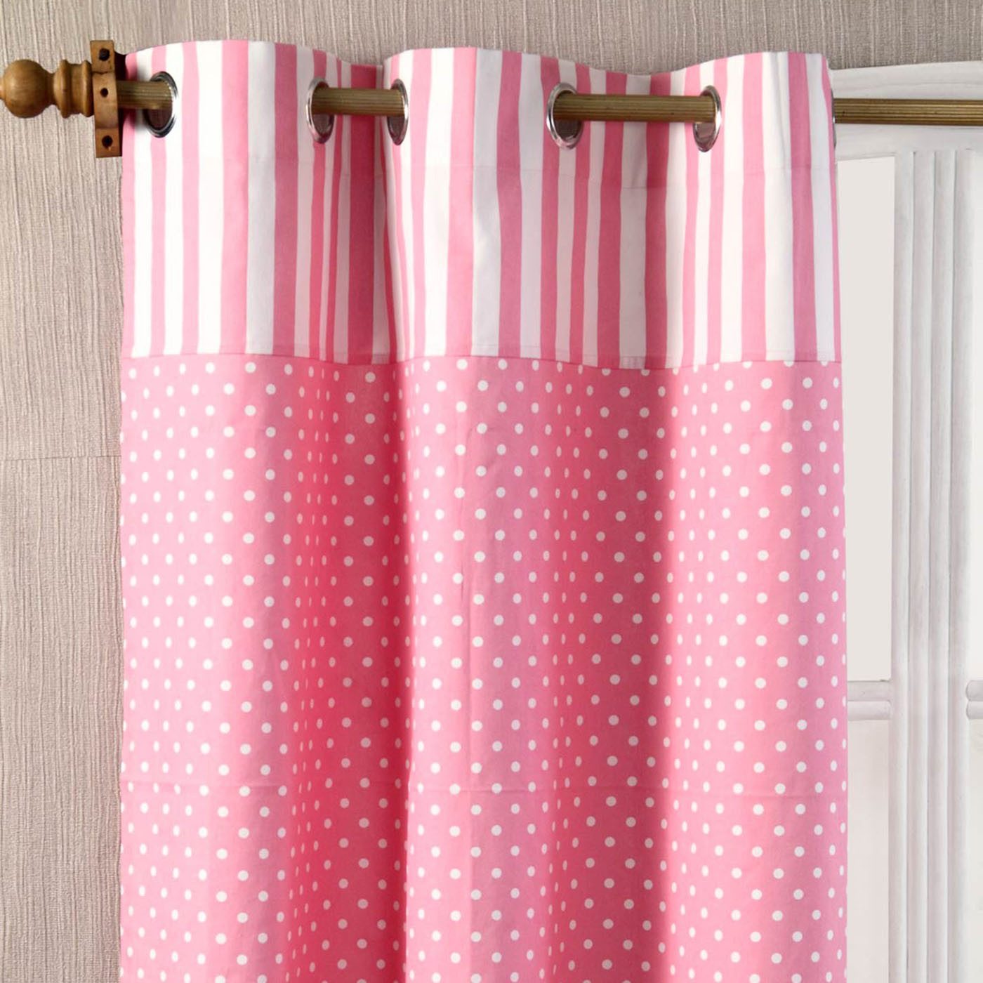Homescapes Gardine Gardinen Polka Dots & Streifen rosa 2er Set 137 x 117 cm günstig online kaufen