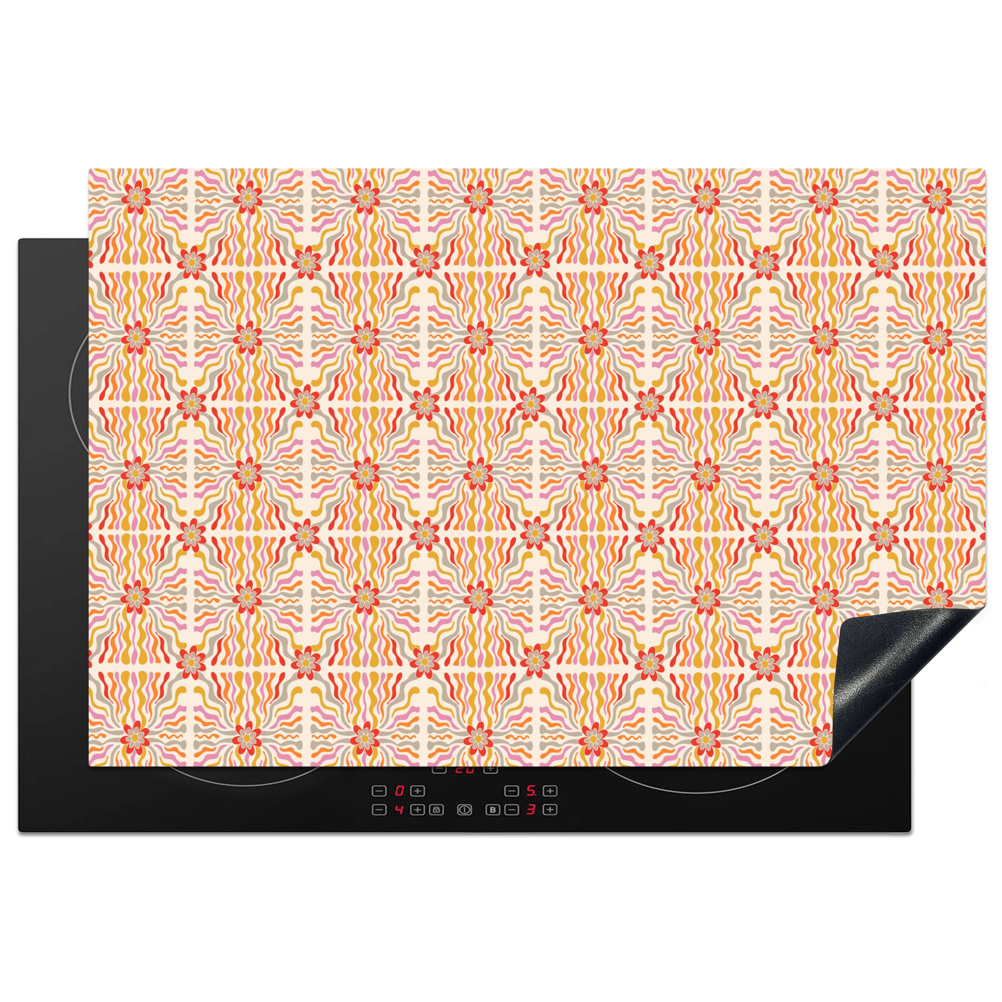 MuchoWow Herd-Abdeckplatte Muster - Retro - Farbe, Vinyl, (1 tlg), Induktion Schutzmatte, Induktionsherd Abdeckung, 74x48 cm