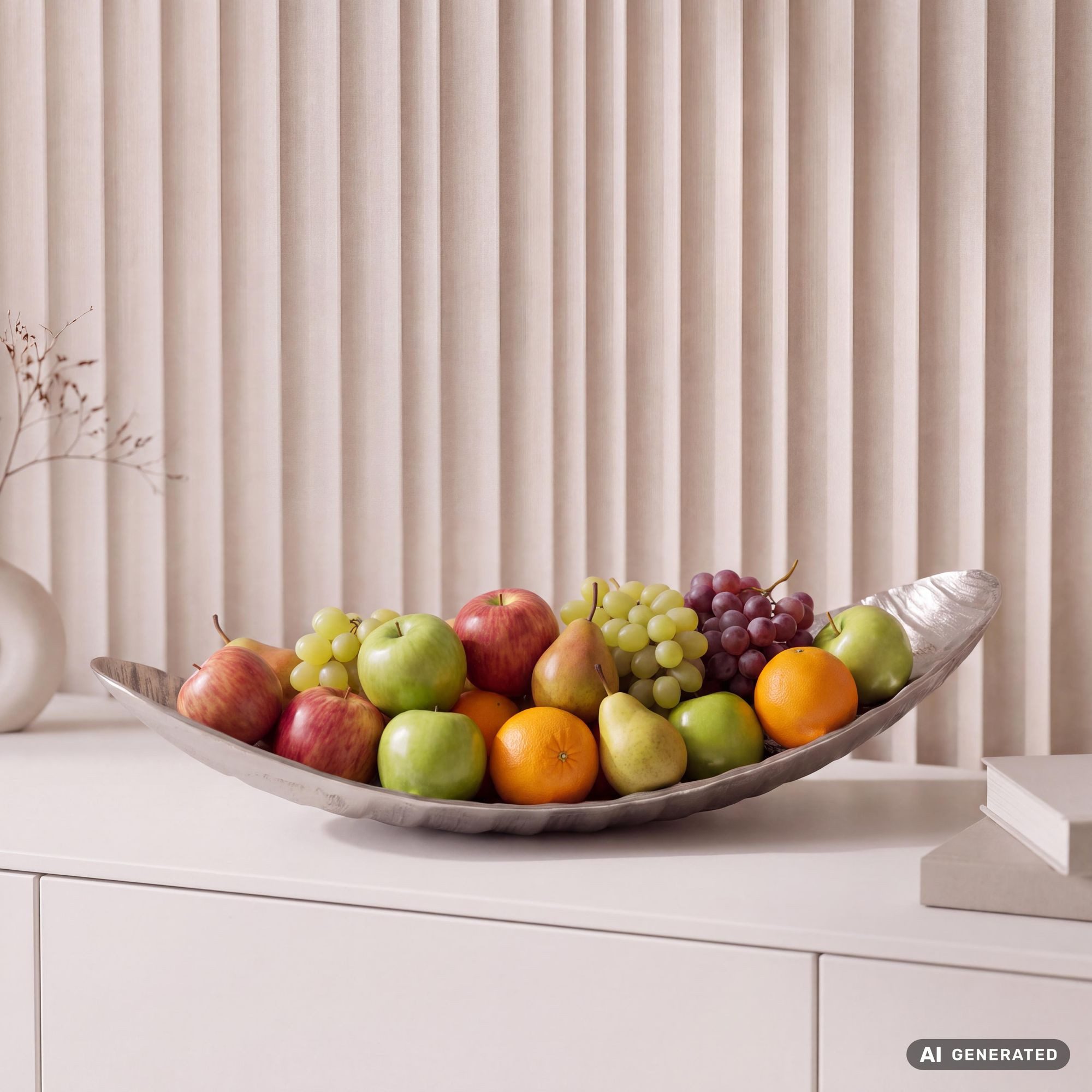 FINEBUY Obstschale FB77804 Obstschale 60cm Silber Aluminium Wohnaccessoire Metallschale, Aluminium, (Elegante Form für stilvolle Tischdekoration), Modernes Wohnaccessoire mit edler Ausstrahlung