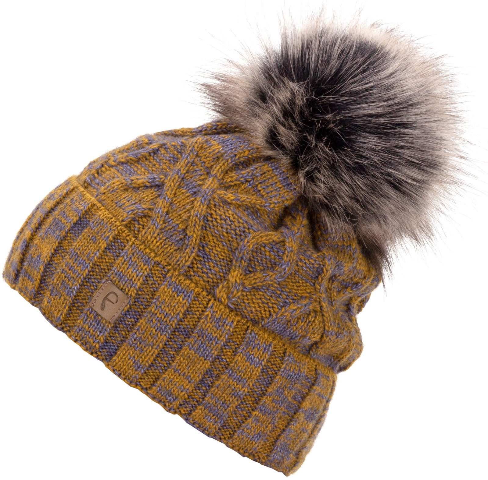 Wintermütze Beanie gefüttert Mütze Bommelmütze Herren Damen Strickmütze Bommelmütze Faera Haube senf