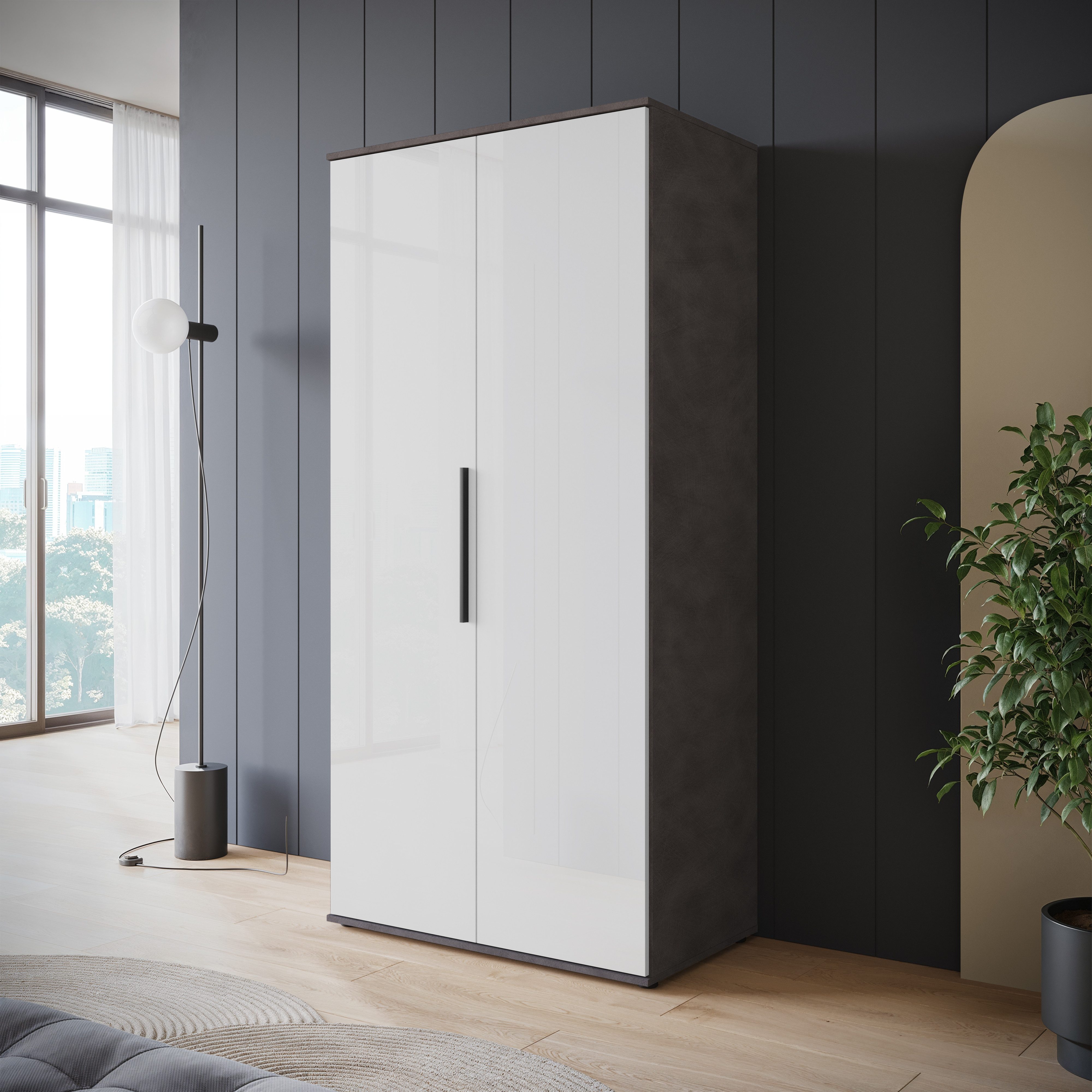 OTTO home Kleiderschrank LAGOS Wäscheschrank, Garderobe, schwarze Griffe, Made in Europe Moderner Drehtürenschrank, FSC-zertifiziert, Schlafzimmerschrank