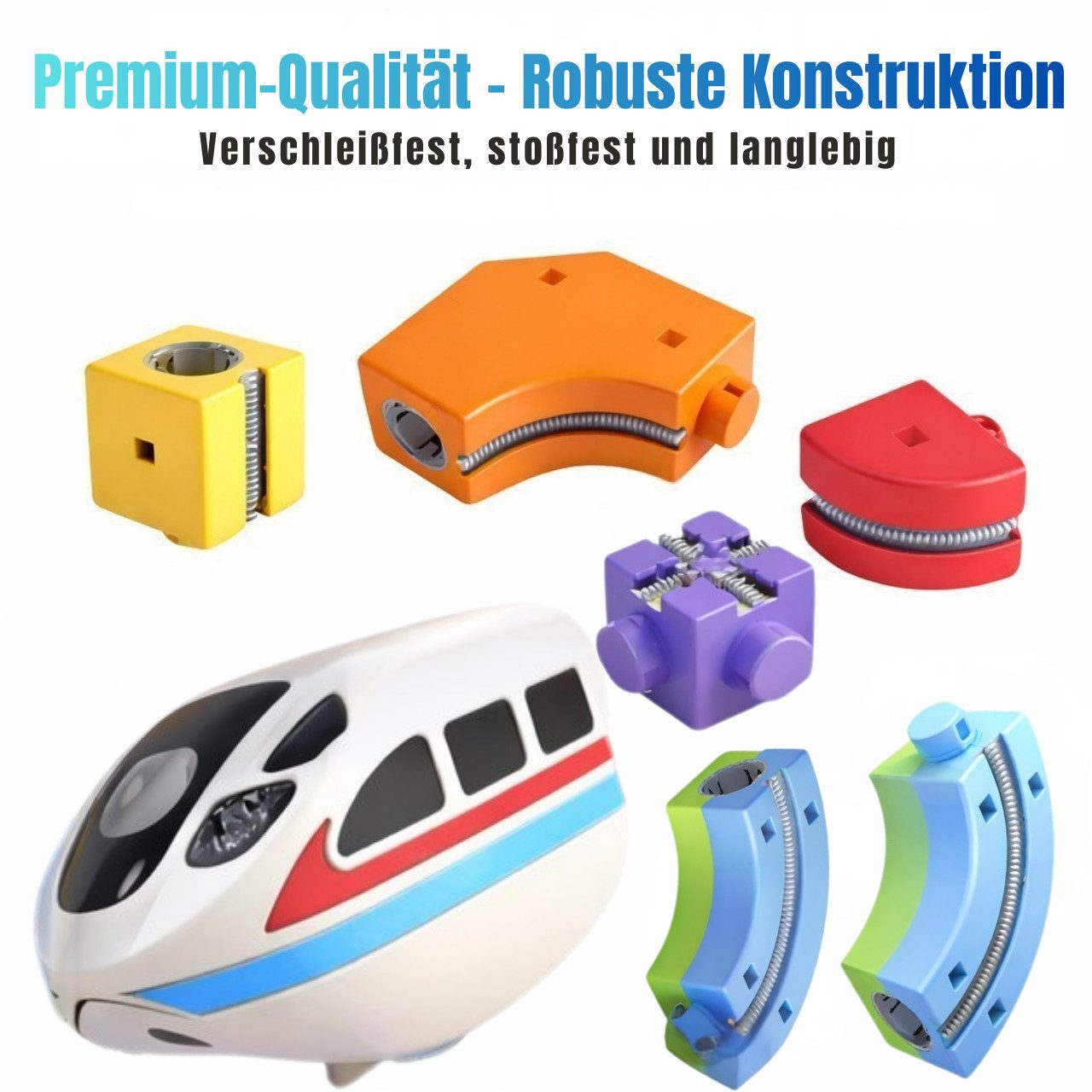 Goldstern-Tech Spielzeugeisenbahn-Set Magnetische Zugbahn Baukasten, (56-tlg., Wählbar als 56, 80 oder 150 Teile Rennbahn Set), Magnetische 3D Zugstrecke – flexibel & motorisiert