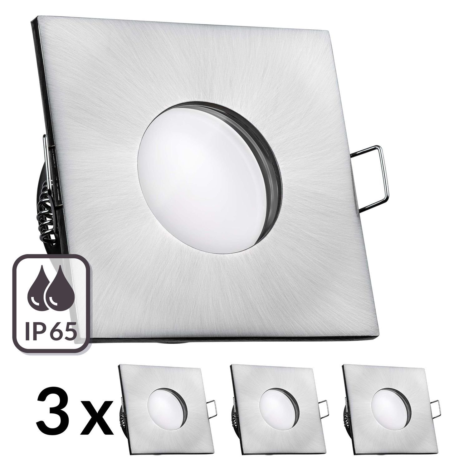 LEDANDO LED Einbaustrahler 3er IP65 sil RGB in Einbaustrahler edelstahl CCT Set LED flach / extra