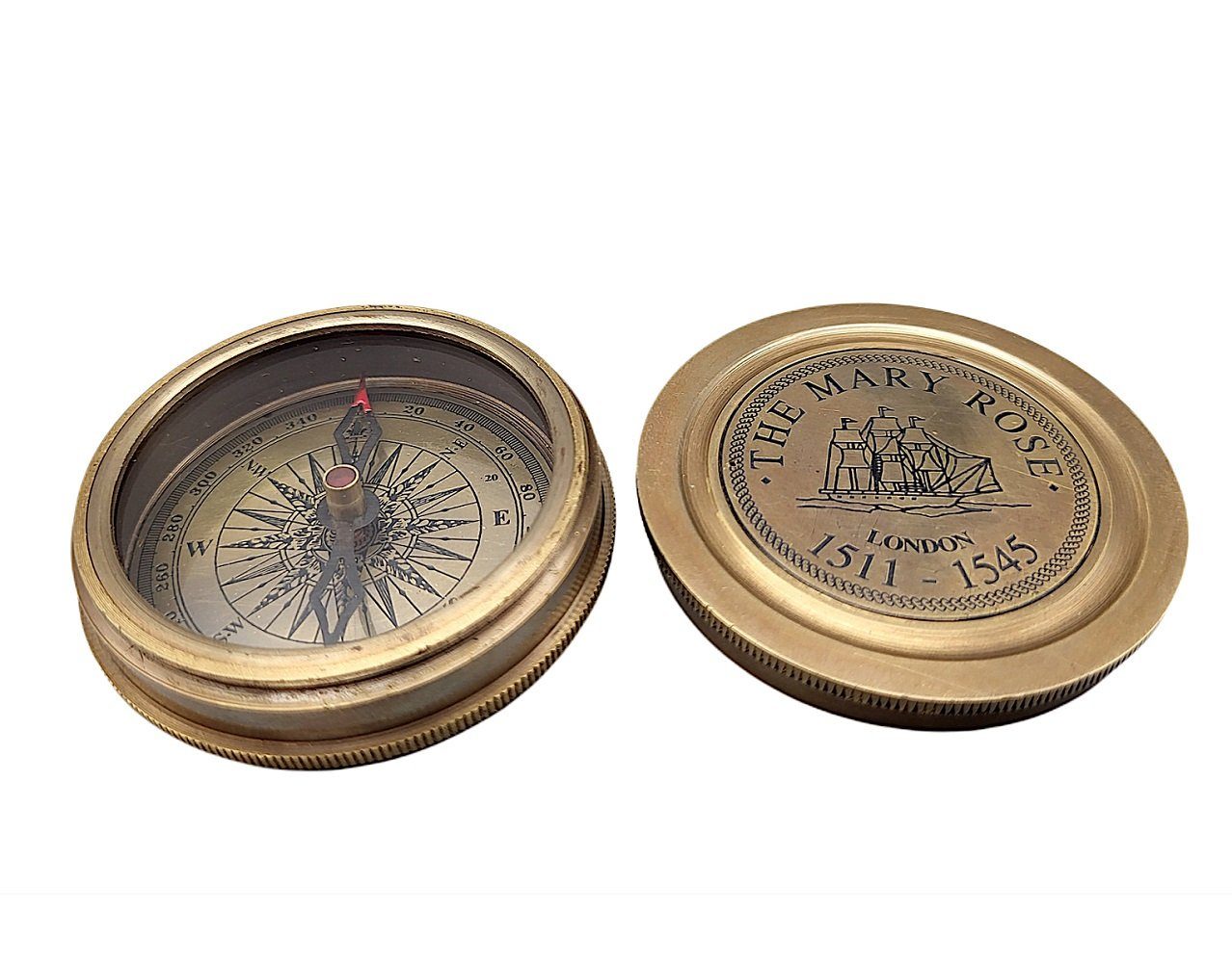 Linoows Dekoobjekt aus Maritimer Dosenkompass, 6 Kompass, Mary "The Nadel Kompass Rose", Kompass cm. Andenken Altmessing,