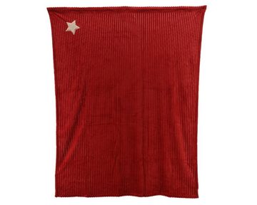 Wohndecke, Decoris season decorations, Kuscheldecke Flanelldecke mit Stern 150x200cm rot