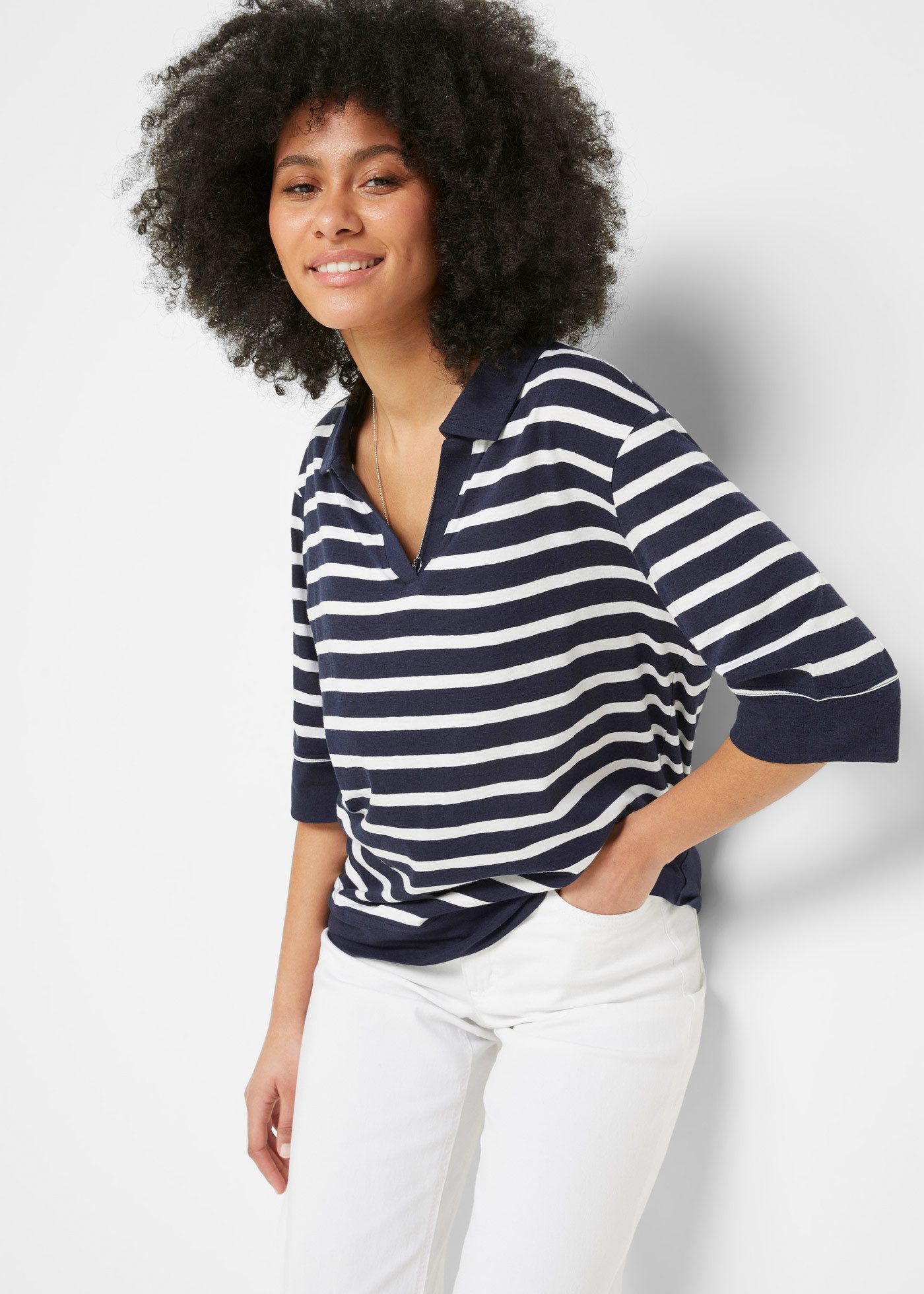 bonprix Poloshirt (2-tlg) mit Streifen Muster und mit Halbarm