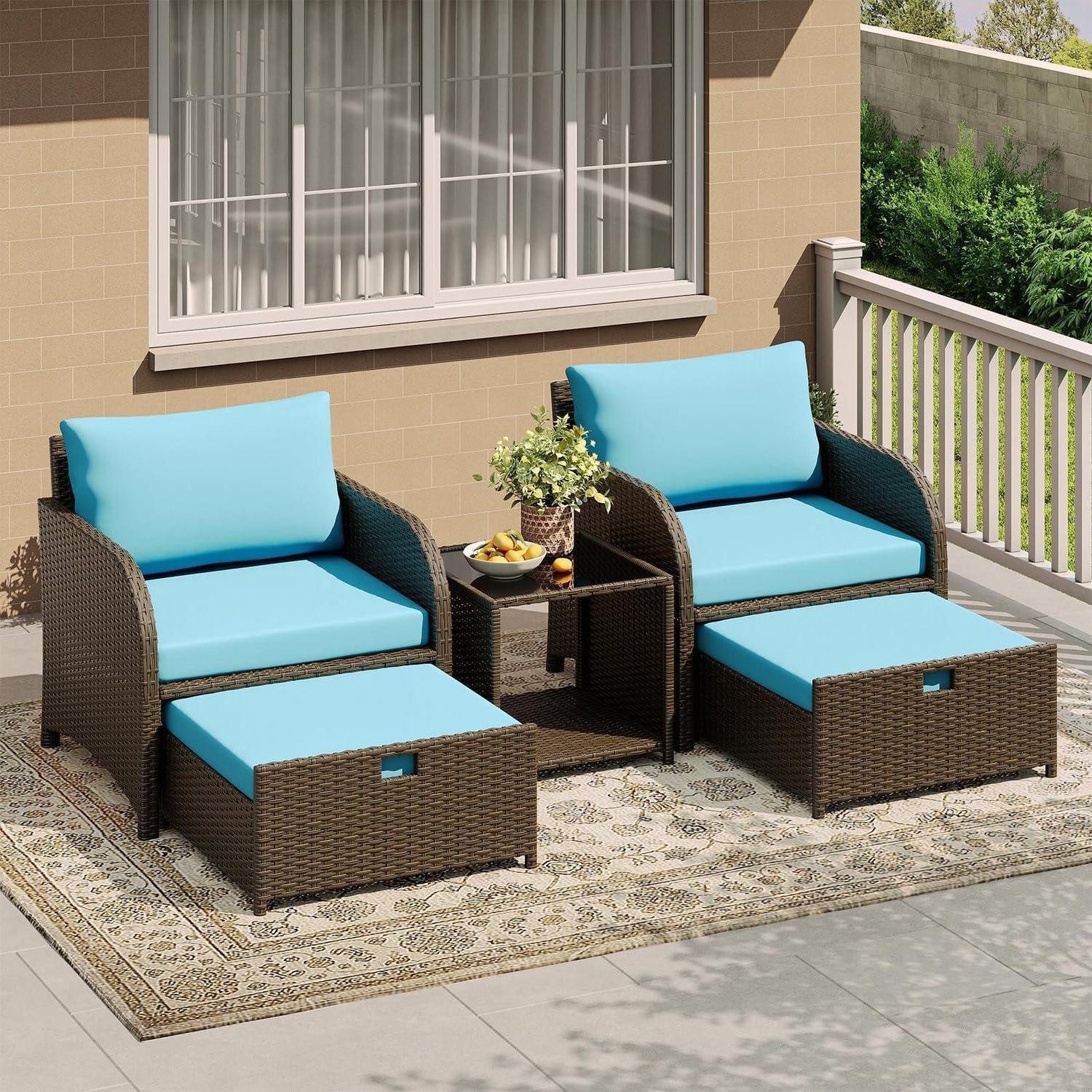 LuxusKollektion Gartenlounge-Set Gartenlounge-Set Himmelblau 5-tlg. Polyrattan