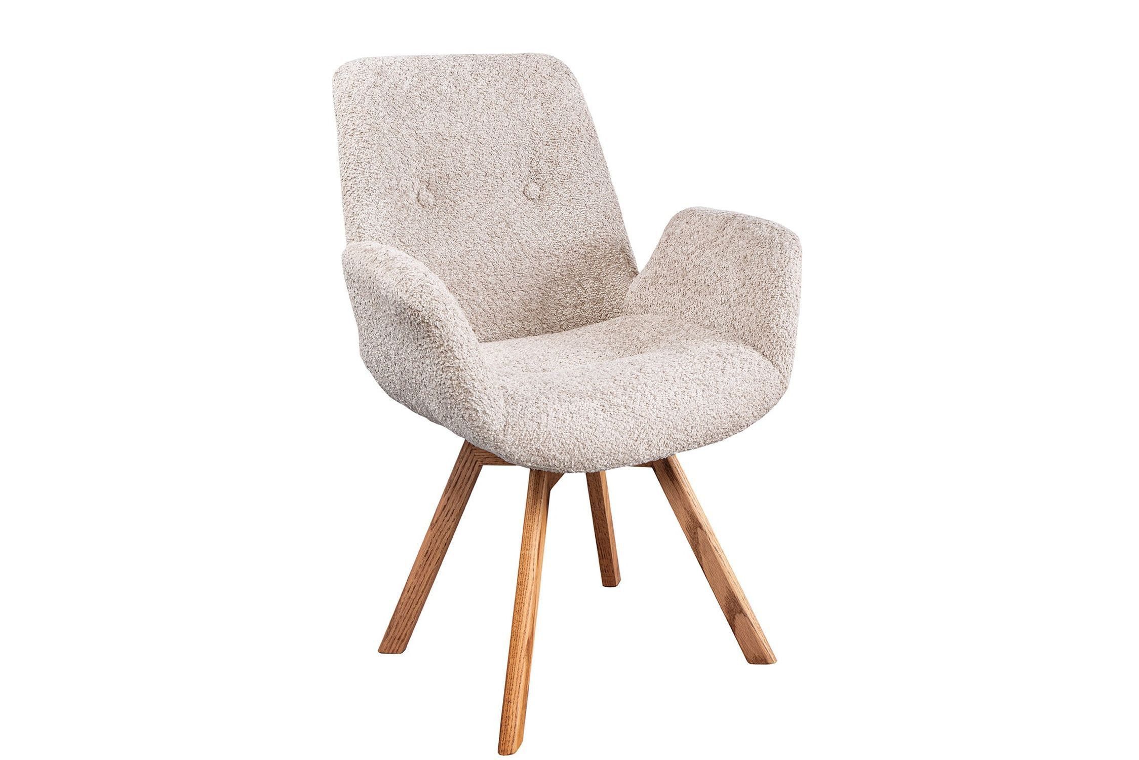Licht-Erlebnisse Drehstuhl KARITA, Bouclé Holz in Beige Natur Skandinavisch Armlehnstuhl KARITA