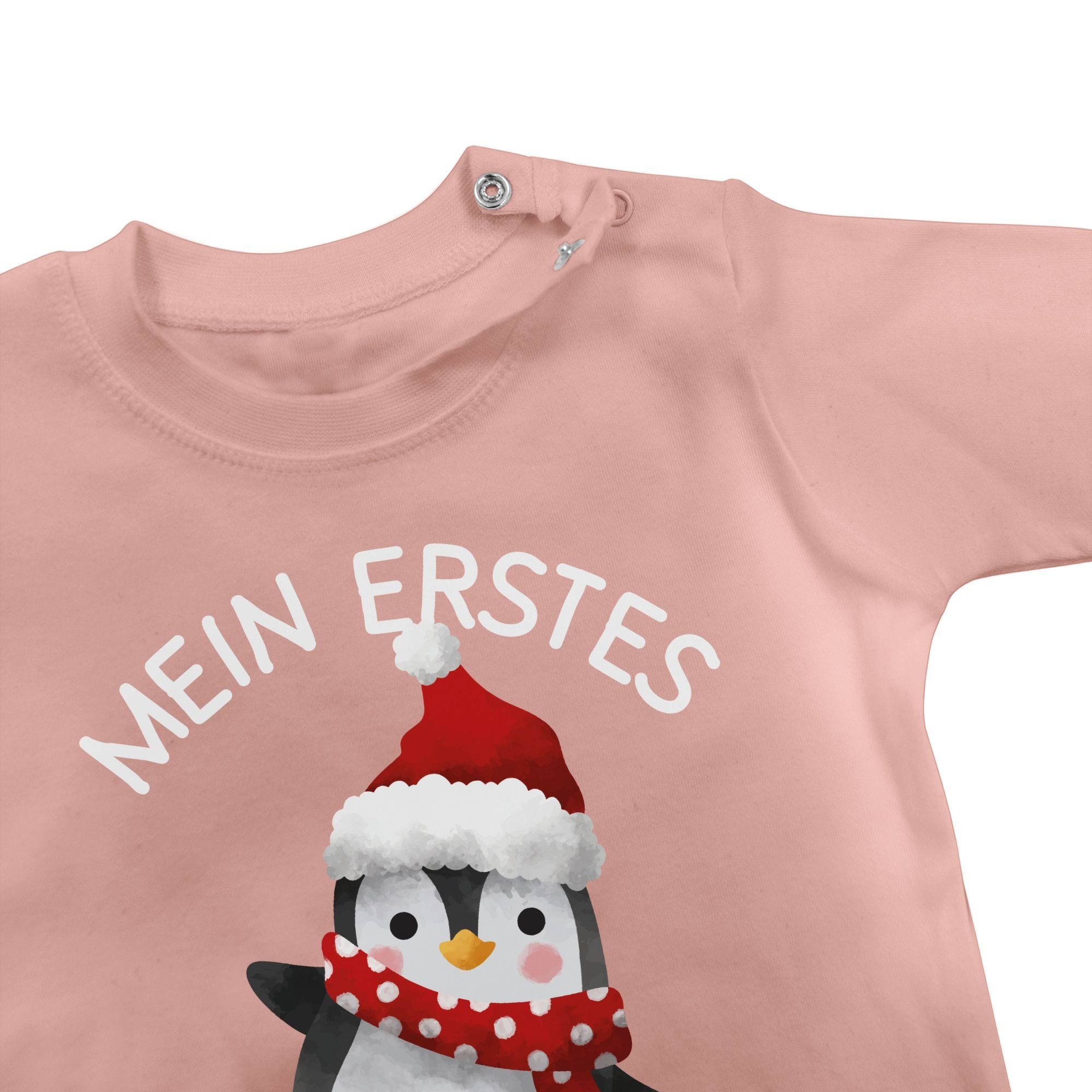 Shirtracer T-Shirt Mein erstes - Baby mit 1 Weihnachten Weihnachten weiß Pinguin Babyrosa Kleidung