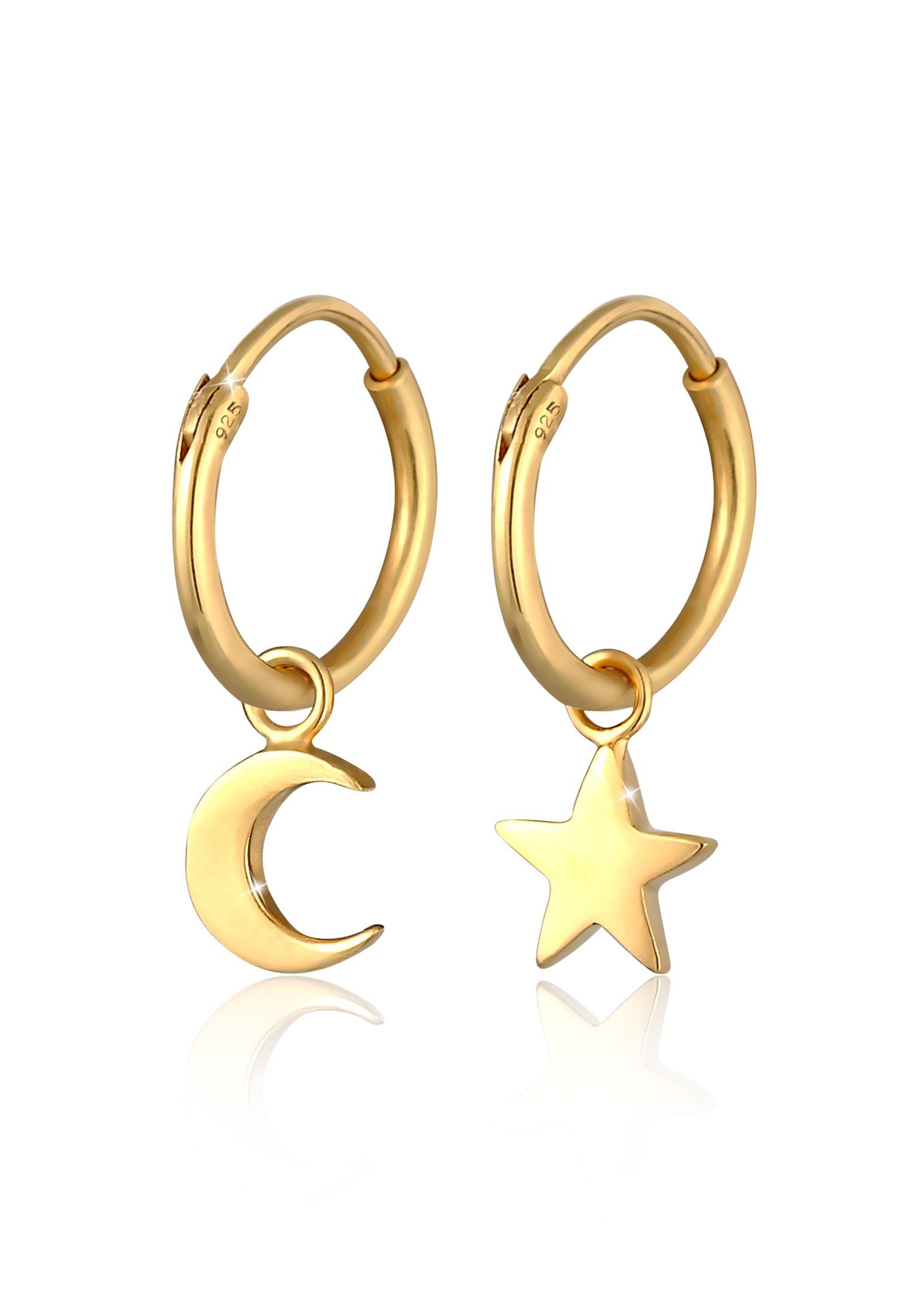 Elli Paar Creolen Creolen Sterne Mond Trend 925 Silber, Astro, Halbmond, Sterne Gold
