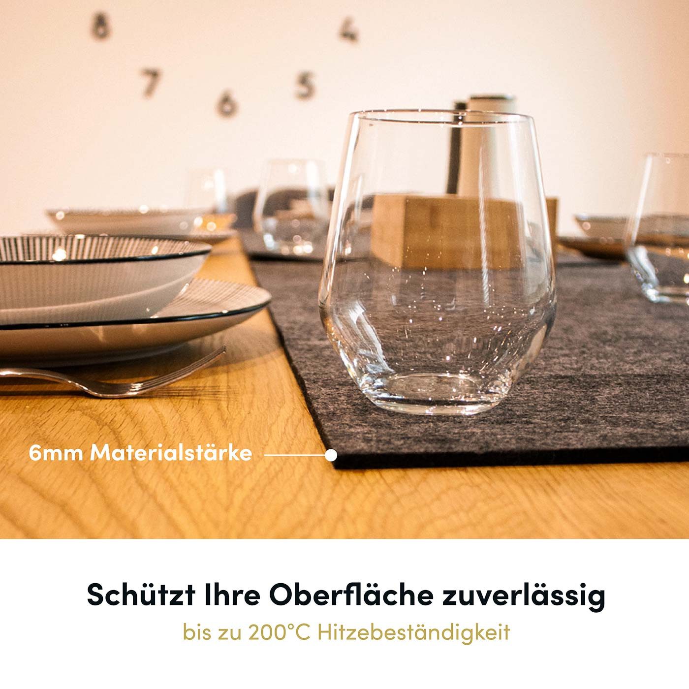 Hoffmann Germany Tischläufer Filz Tischläufer 100×30 cm, anthrazit, hitzebeständig, abwaschbar, 5 mm Filz, abwaschbar, 200°C, 90% Polyester, zeitloses Design