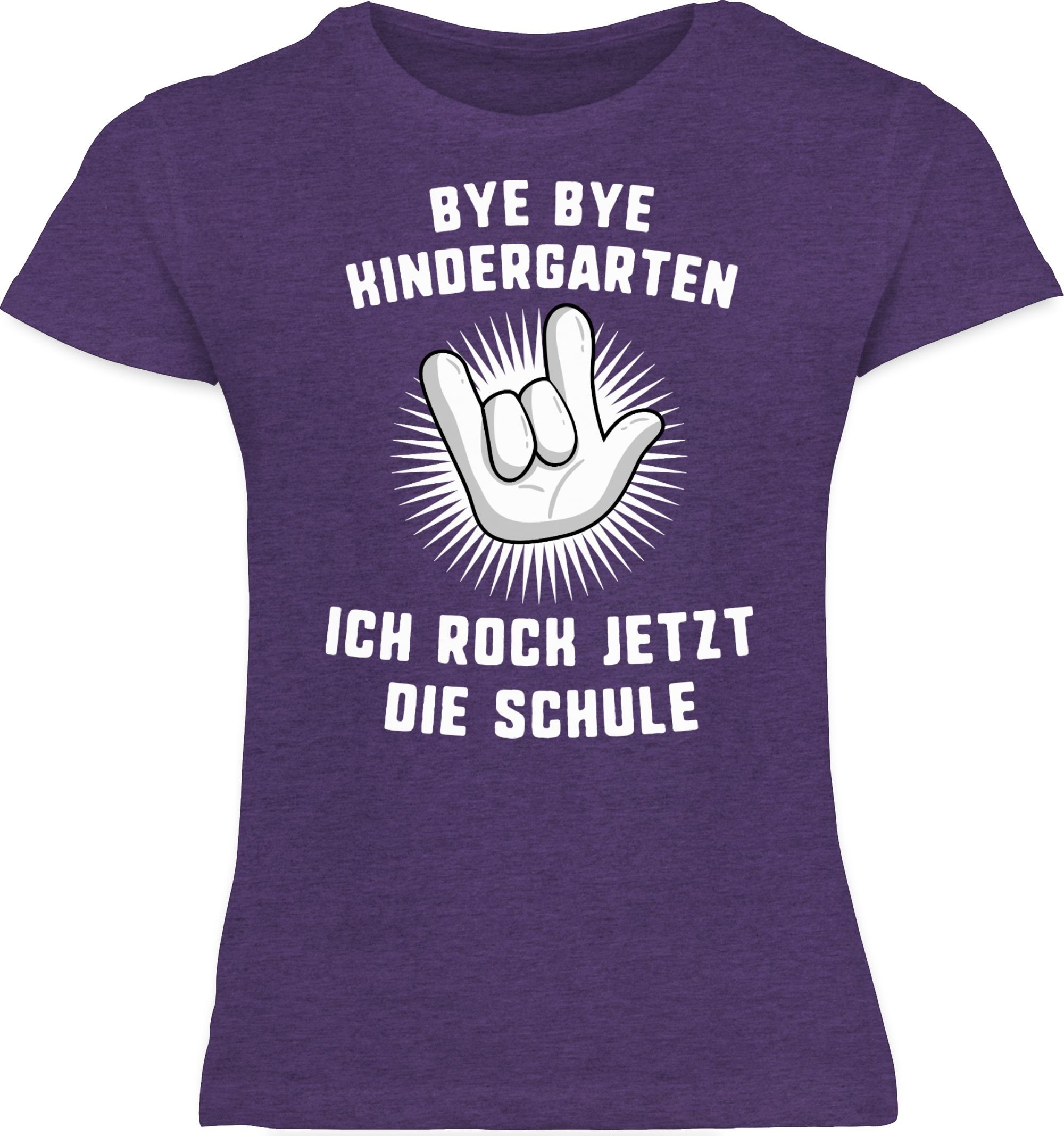 Bye 2 Hand rock Einschulung Ich Meliert Schule Bye T-Shirt jetzt die Lila Kindergarten Shirtracer Mädchen