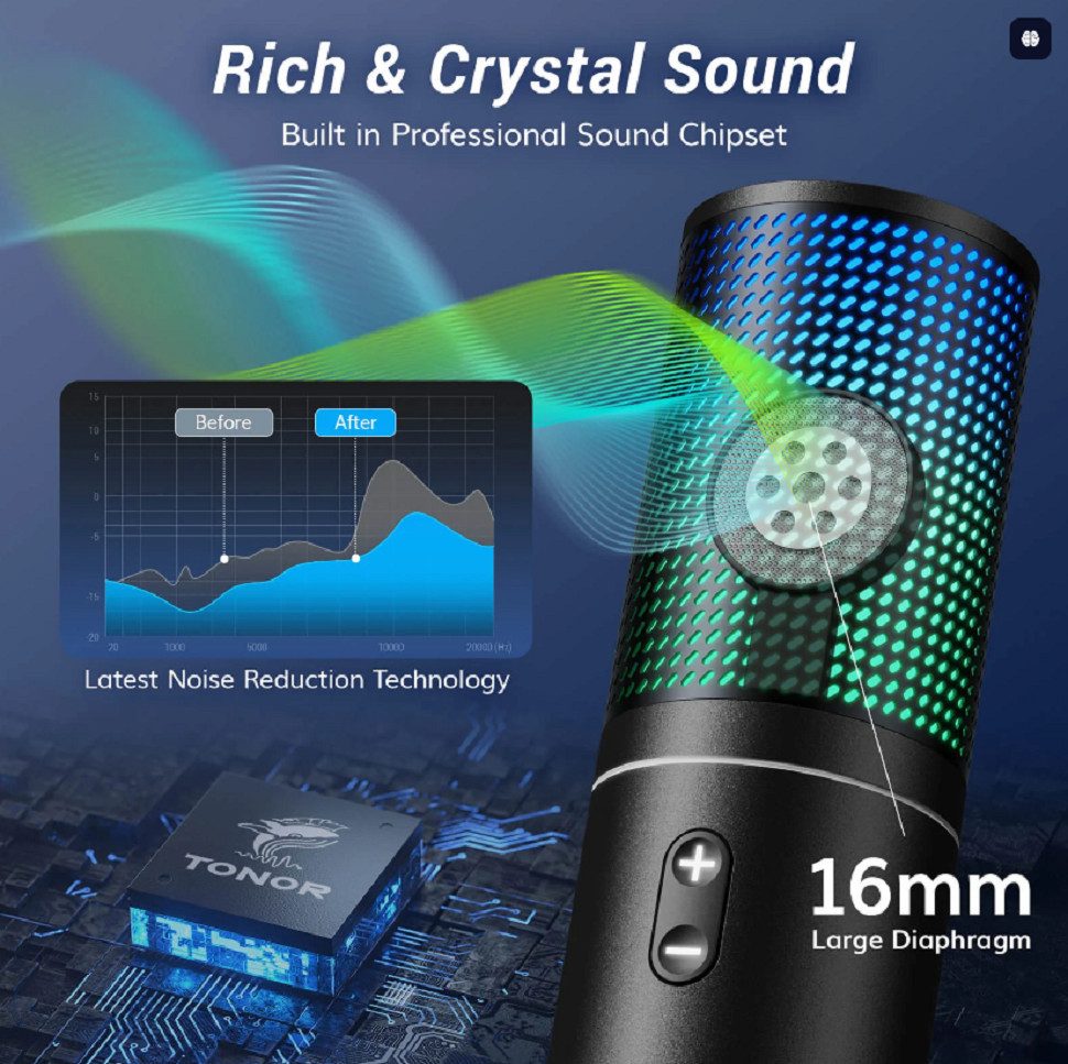 TONOR Streaming-Mikrofon Q9S RGB USB Mikrofon Gaming Streaming Podcast PC PS5 Kondensator – Bild 3 von 5