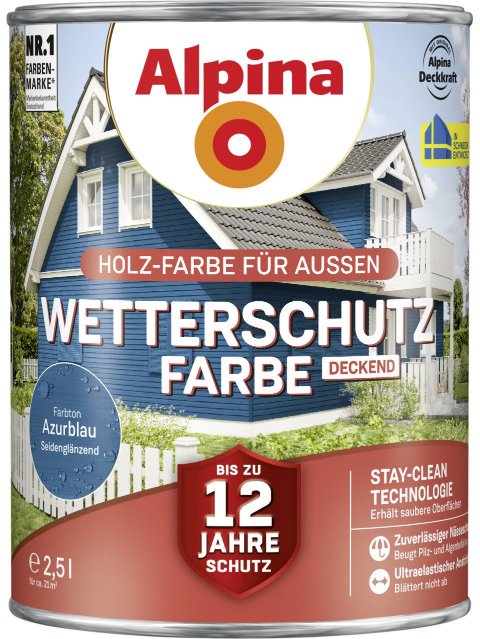 Alpina Holzschutzlasur Alpina Wetterschutzfarbe 2,5 L azurblau