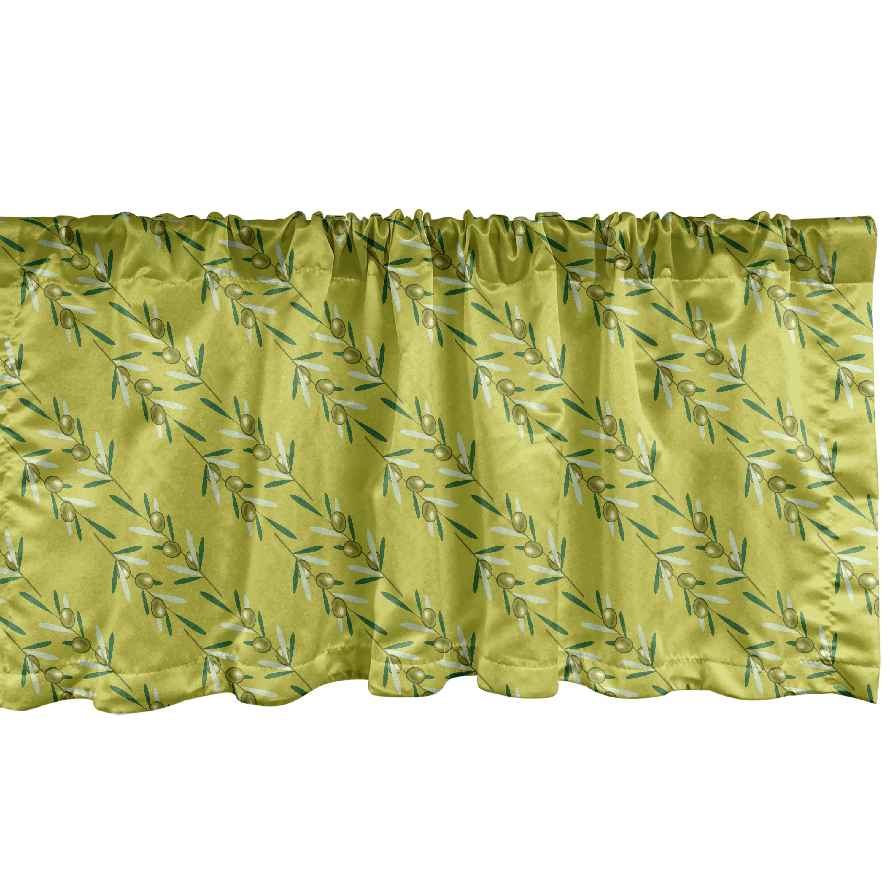 Scheibengardine Vorhang Volant für Küche Schlafzimmer Dekor mit Stangentasche, Abakuhaus, Microfaser, Olive Diagonal Botanische Branches
