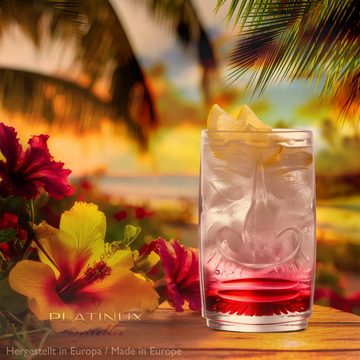 PLATINUX Cocktailglas Tiki Gläser Set 4Teilig aus Glas 350ml (max 450ml), 2 Gesichter Cocktailgläser Longdrinkgläser Hawaiianisch