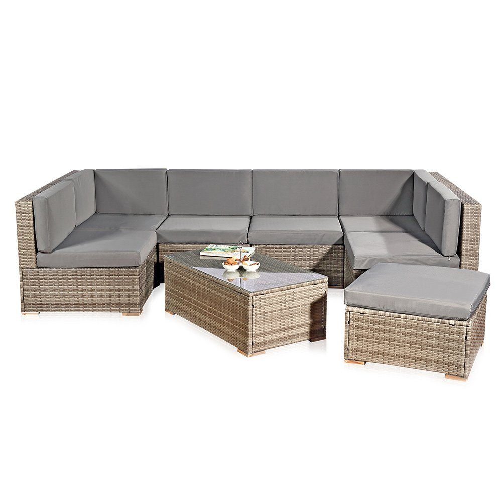 Melko Gartenlounge-Set Sitzgruppe Gartenlounge Sitzgarnitur Set aus Polyrattan in Schwarz, Grau oder Braun XXL Lounge Gartenmöbel, (Set, 8-tlg), Kissen inkl. Reißverschluss, daher abnehm- und waschbar