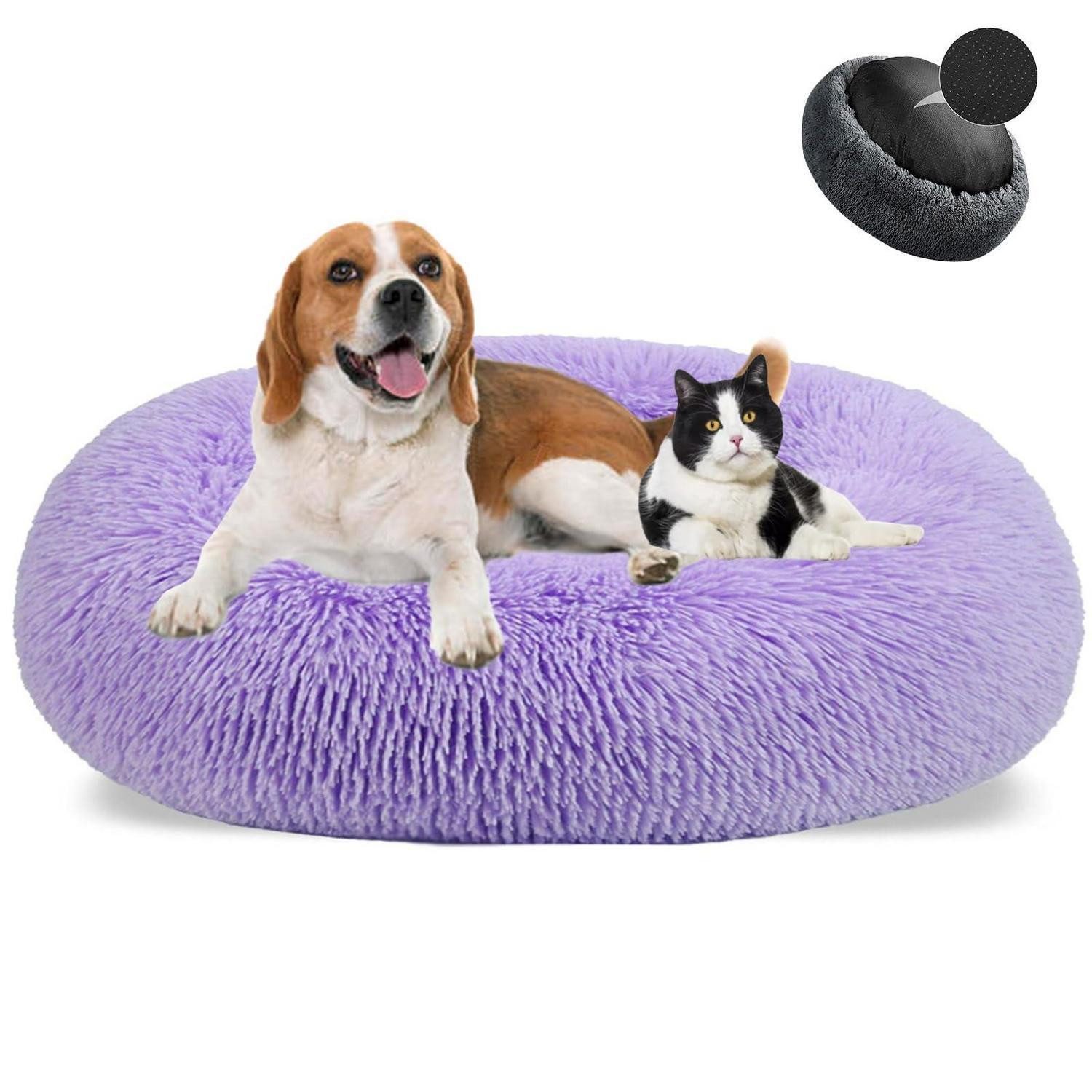 LuxusKollektion Hundebett Hundebett Donut Plüsch Waschbar Lila Ø40cm