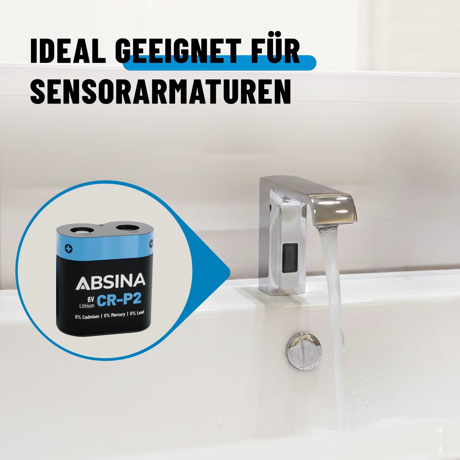 ABSINA CR P2 Lithium Batterie 6V - CR-P2 Batterie Batterie, (6 V, 1 St)