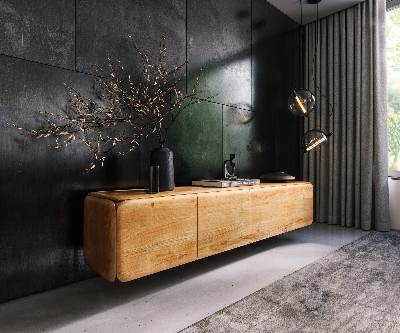 DELIFE Lowboard Shavani, Akazie Natur 200 cm 4 Türen schwebend günstig online kaufen