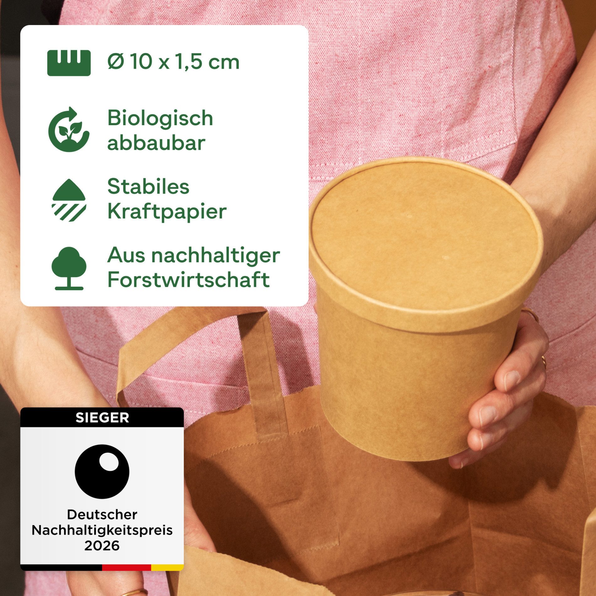 wisefood Einweggeschirr-Set 50-tlg., Bio-Pappdeckel für 200, 300 & 400 ml (50-tlg), Papier – Bild 4 von 5