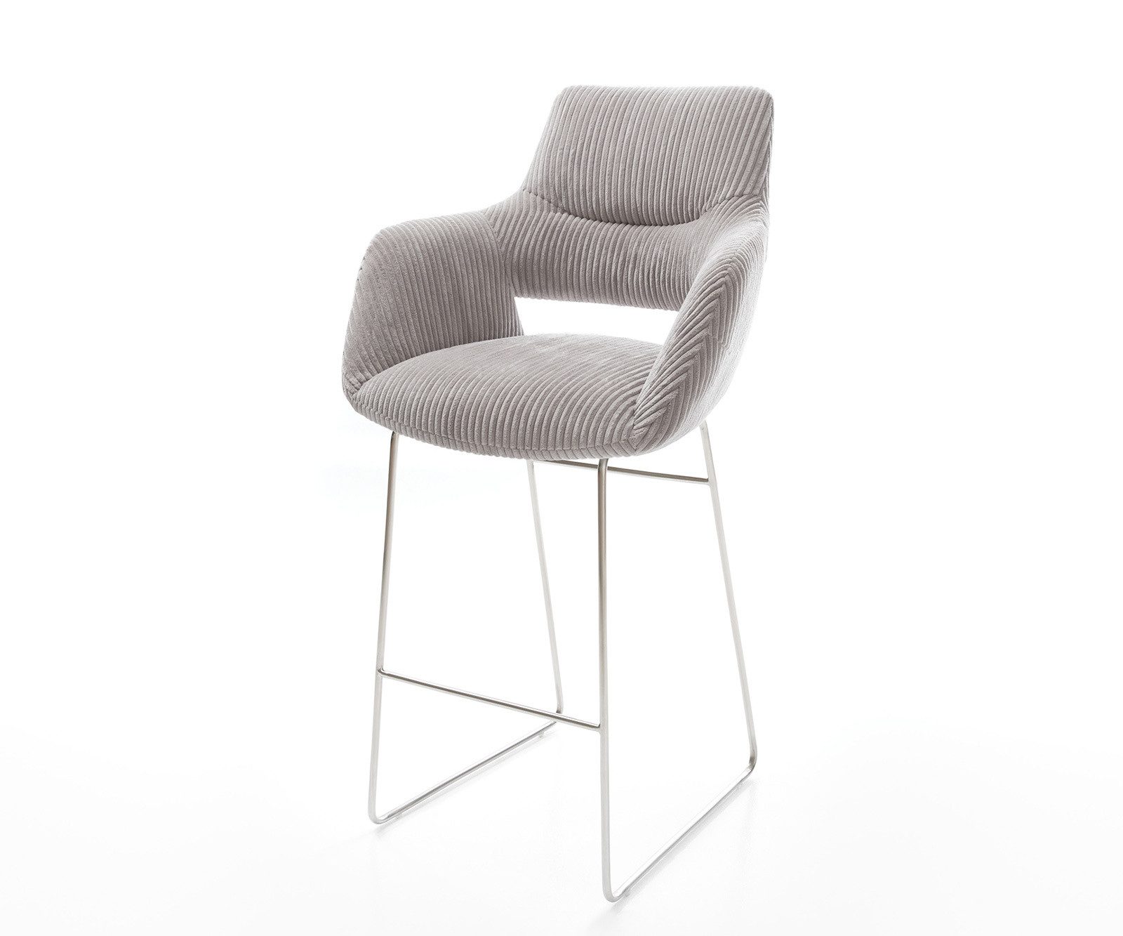DELIFE Barhocker Yago-Flex, Kufengestell Edelstahl Cord Silbergrau Taschenfederkern